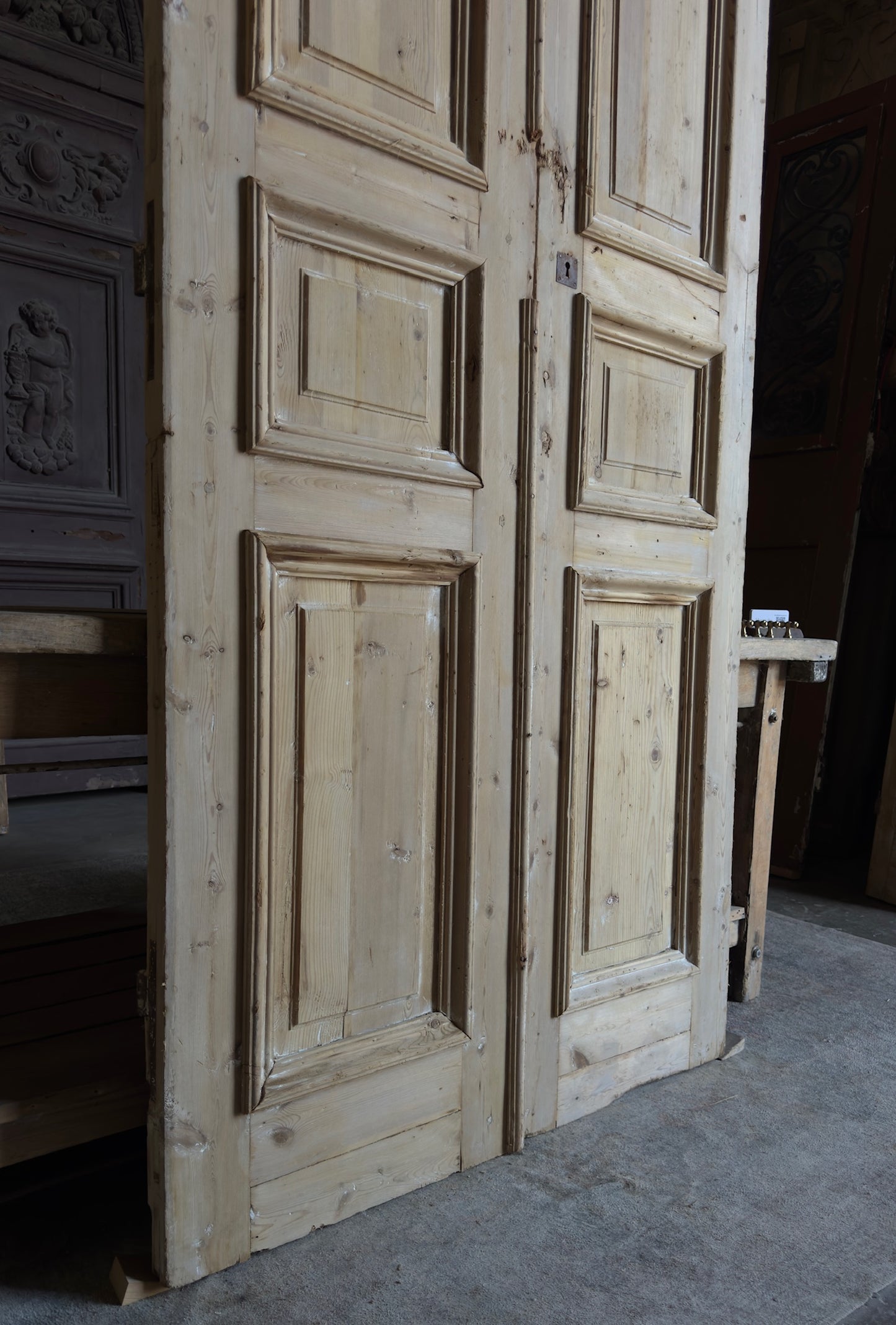 Raised Molding 3 Panel Antique Solid French Doors - 43x105 - L382