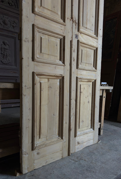Raised Molding 3 Panel Antique Solid French Doors - 43x105 - L382