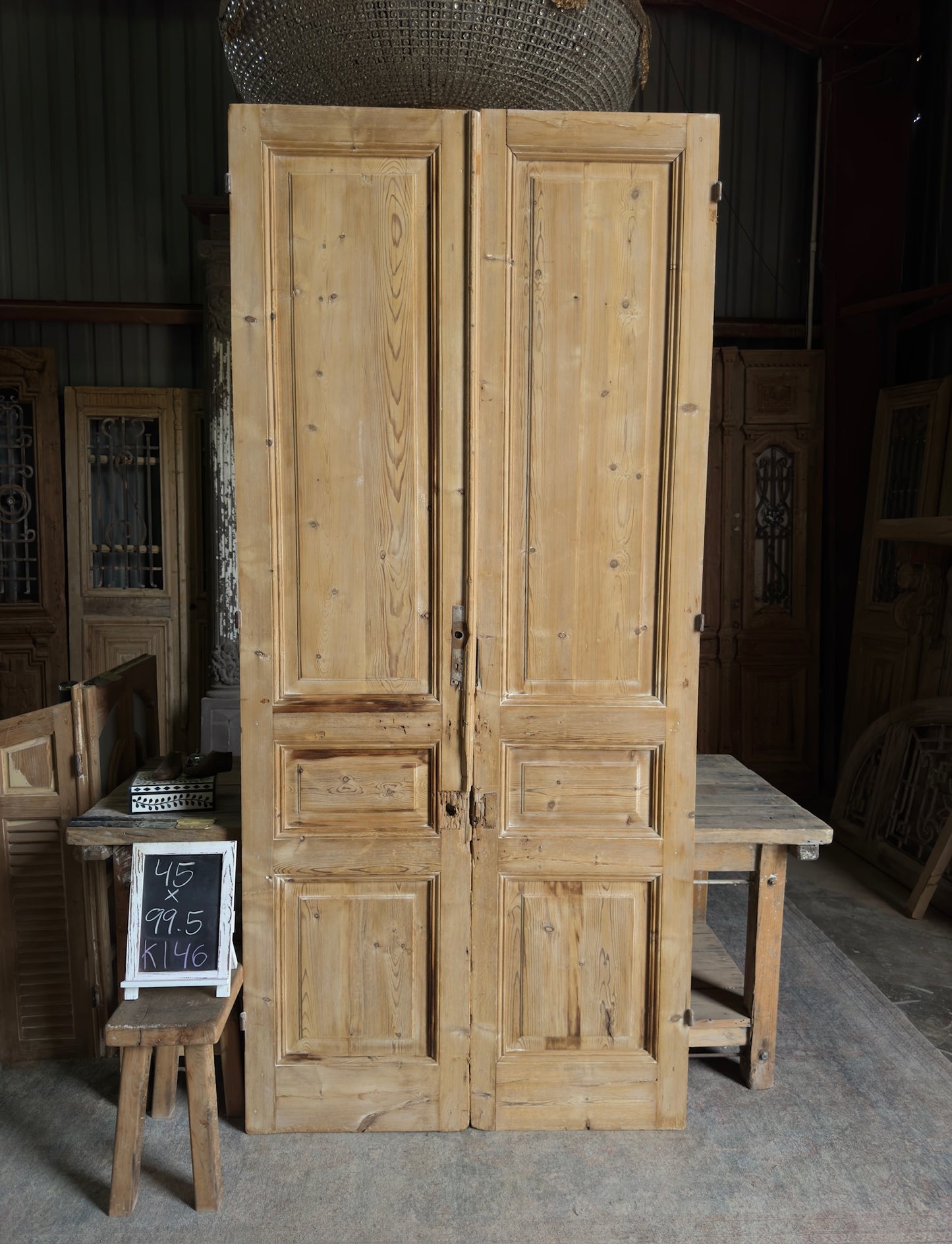 3 Panel Antique Solid French Doors - 45x99.5 K146
