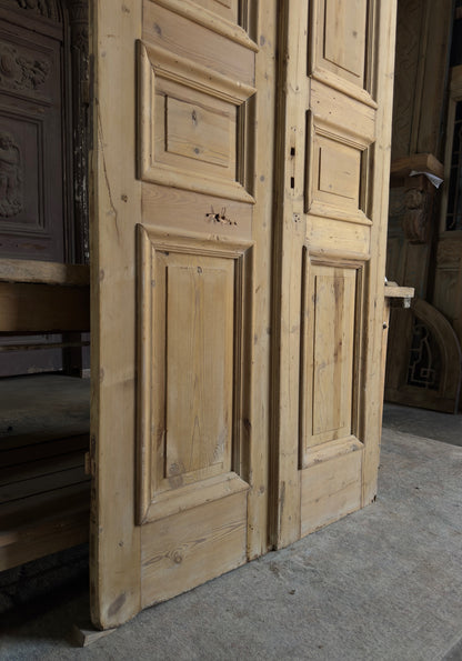 Raised Molding 3 Panel Antique Solid French Doors - 43.25x100 K407