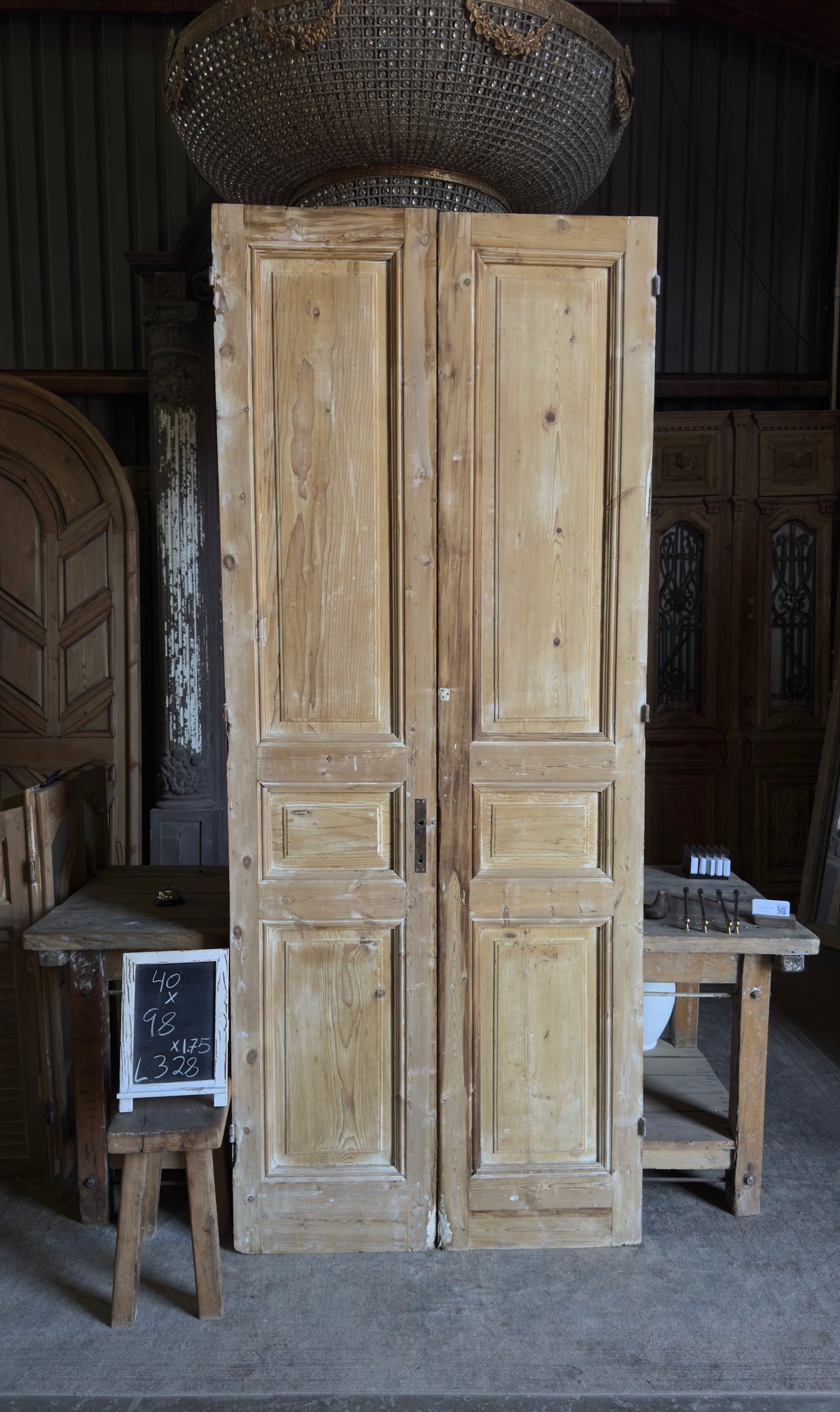 3 Panel Antique Solid French Doors - 40x98 - L328