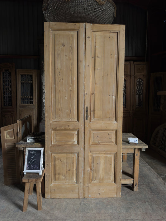 3 Panel Antique Solid French Doors - 45x100 K165