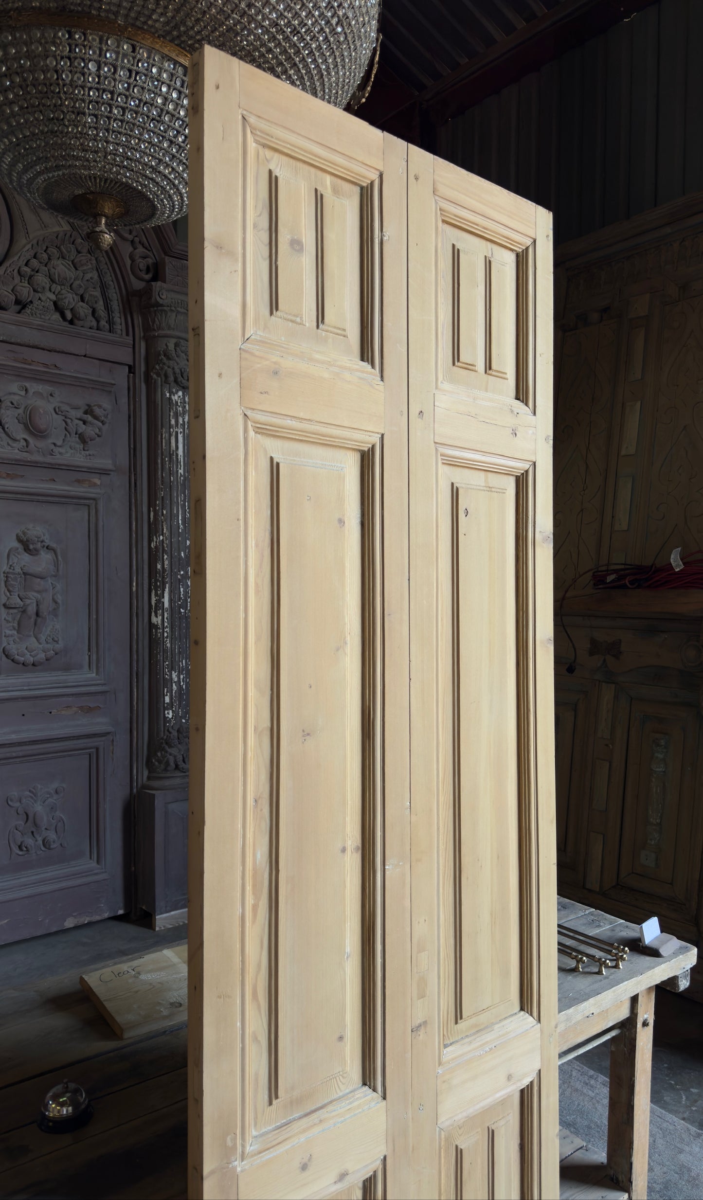 Stately 3 Panel Antique Solid French Doors - 30x94.5 - L233