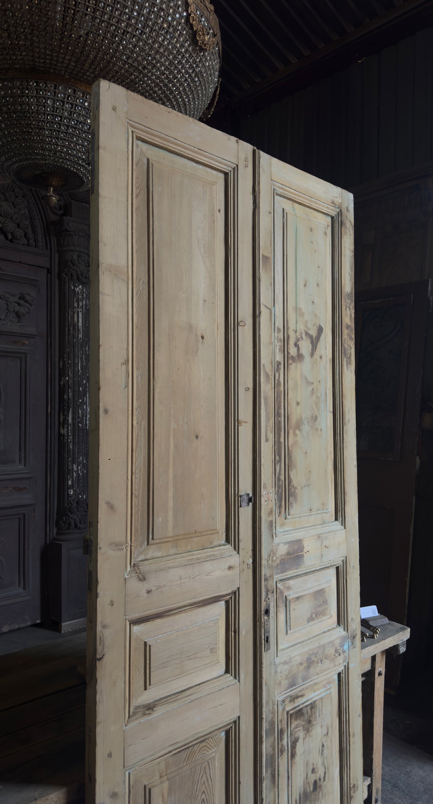 3 Panel Antique Solid French Doors - 40.75x96 - L326