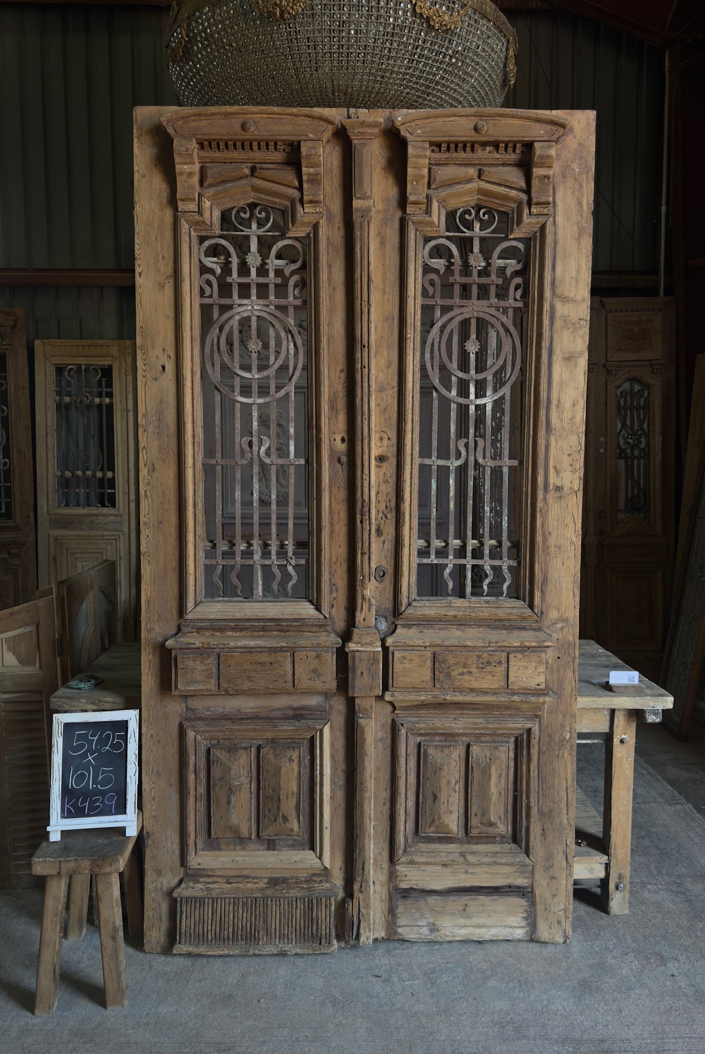 Massive Antique Iron Entry Doors - 54.25x101.5 K439