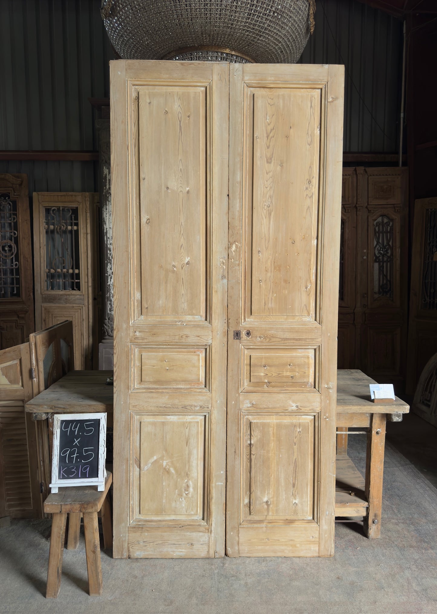 3 Panel Antique Solid French Doors - 44.5x97.5 K319