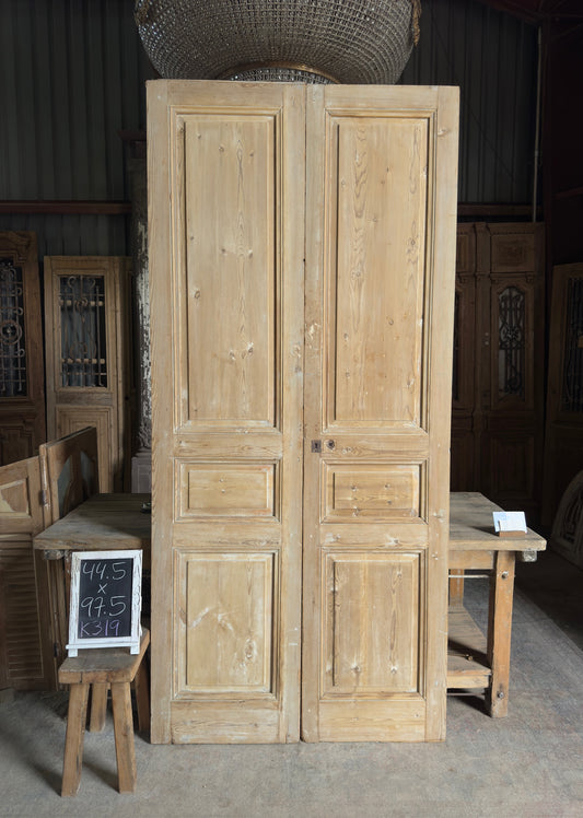 3 Panel Antique Solid French Doors - 44.5x97.5 K319