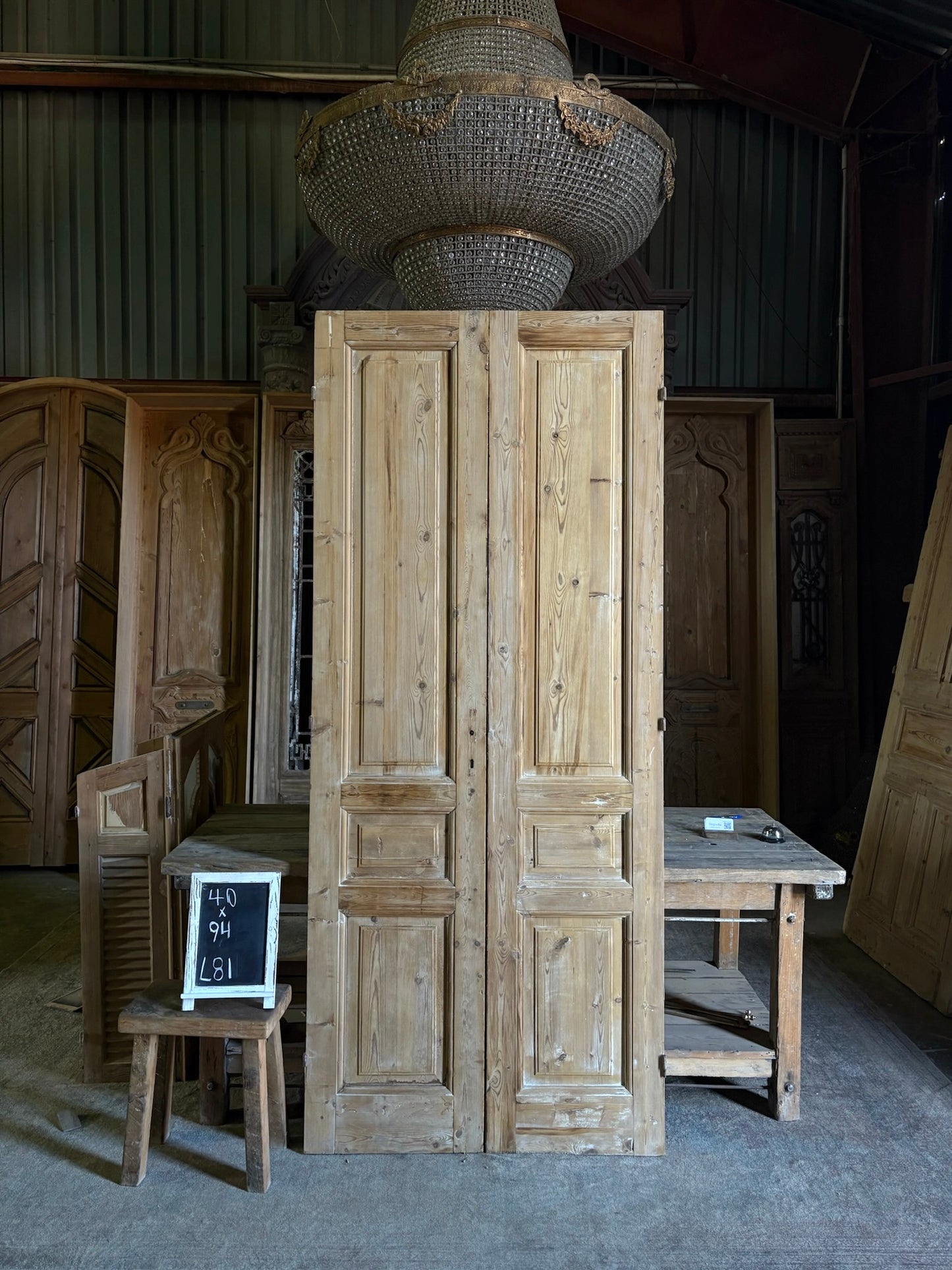 3 Panel Antique Solid French Doors - 40x94 - L81