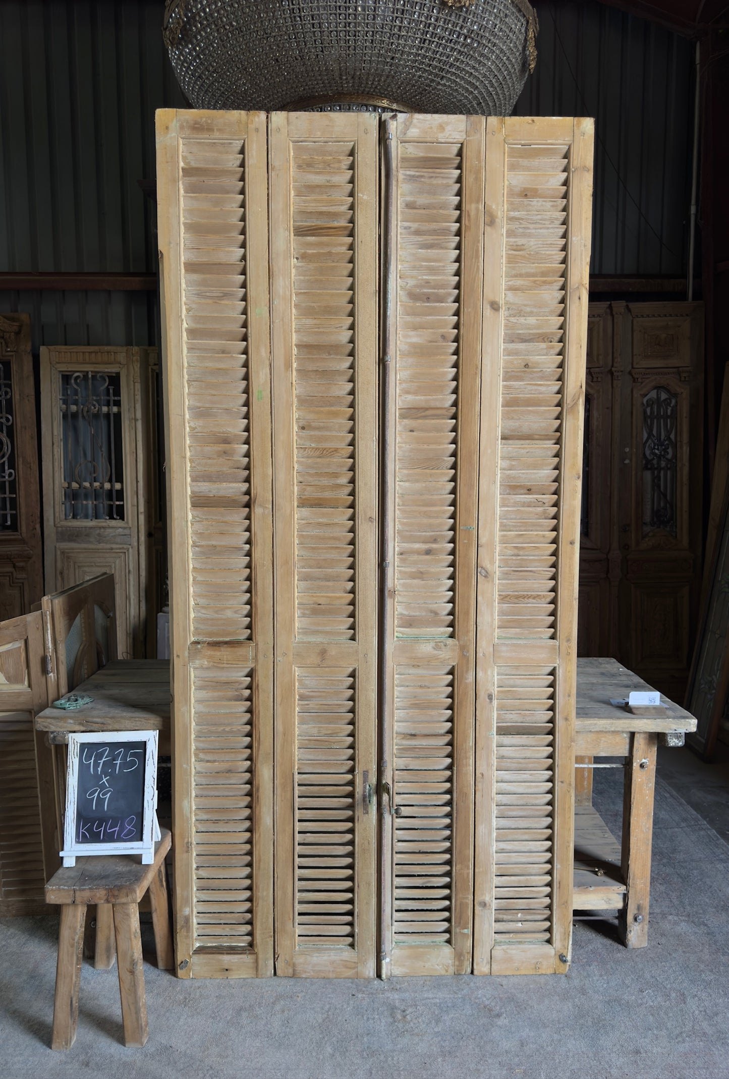European French Antique Louvered Shutters - 47.75x99 K448