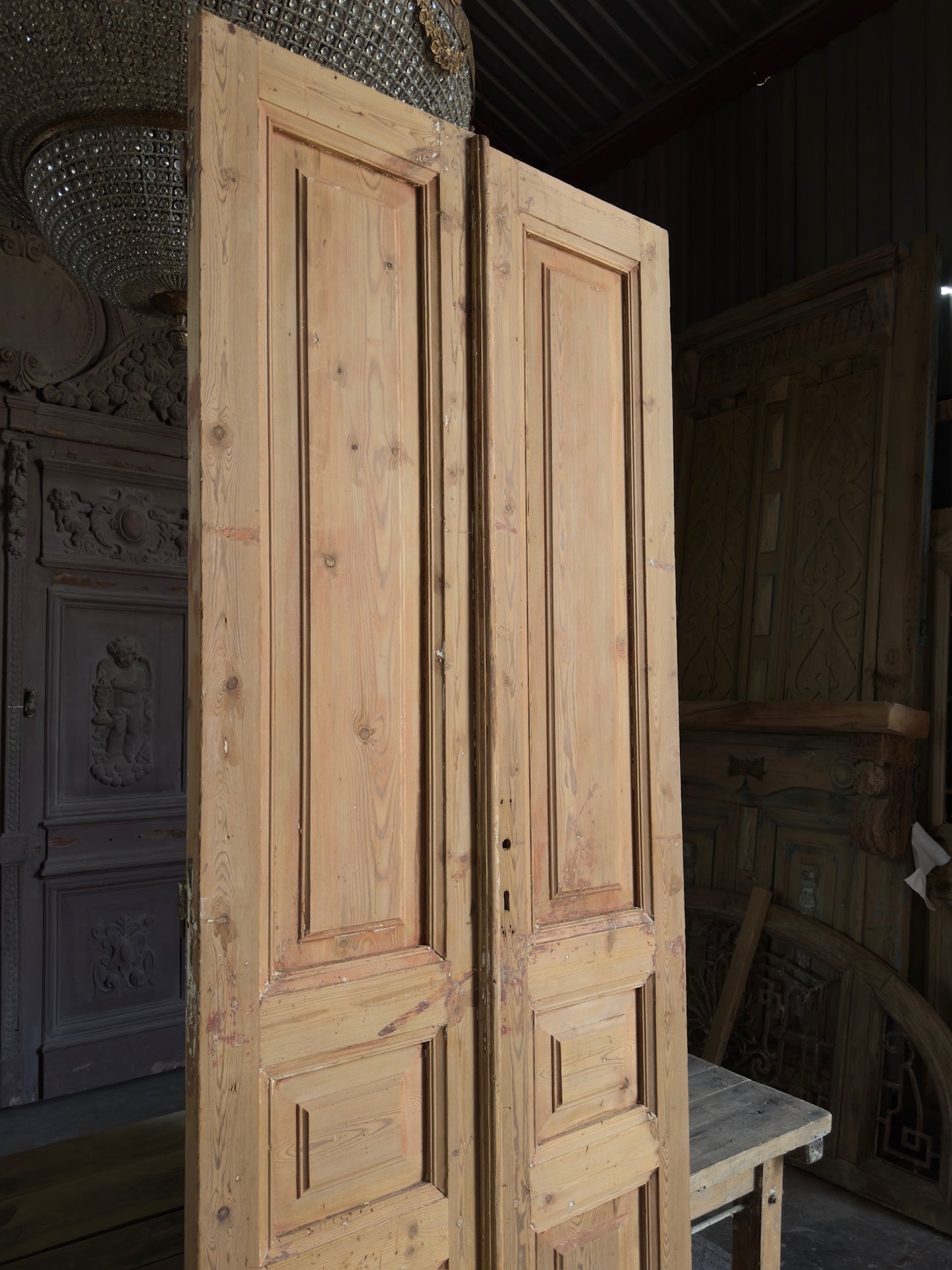 3 Panel Antique Solid French Doors - 35.5x99 K152