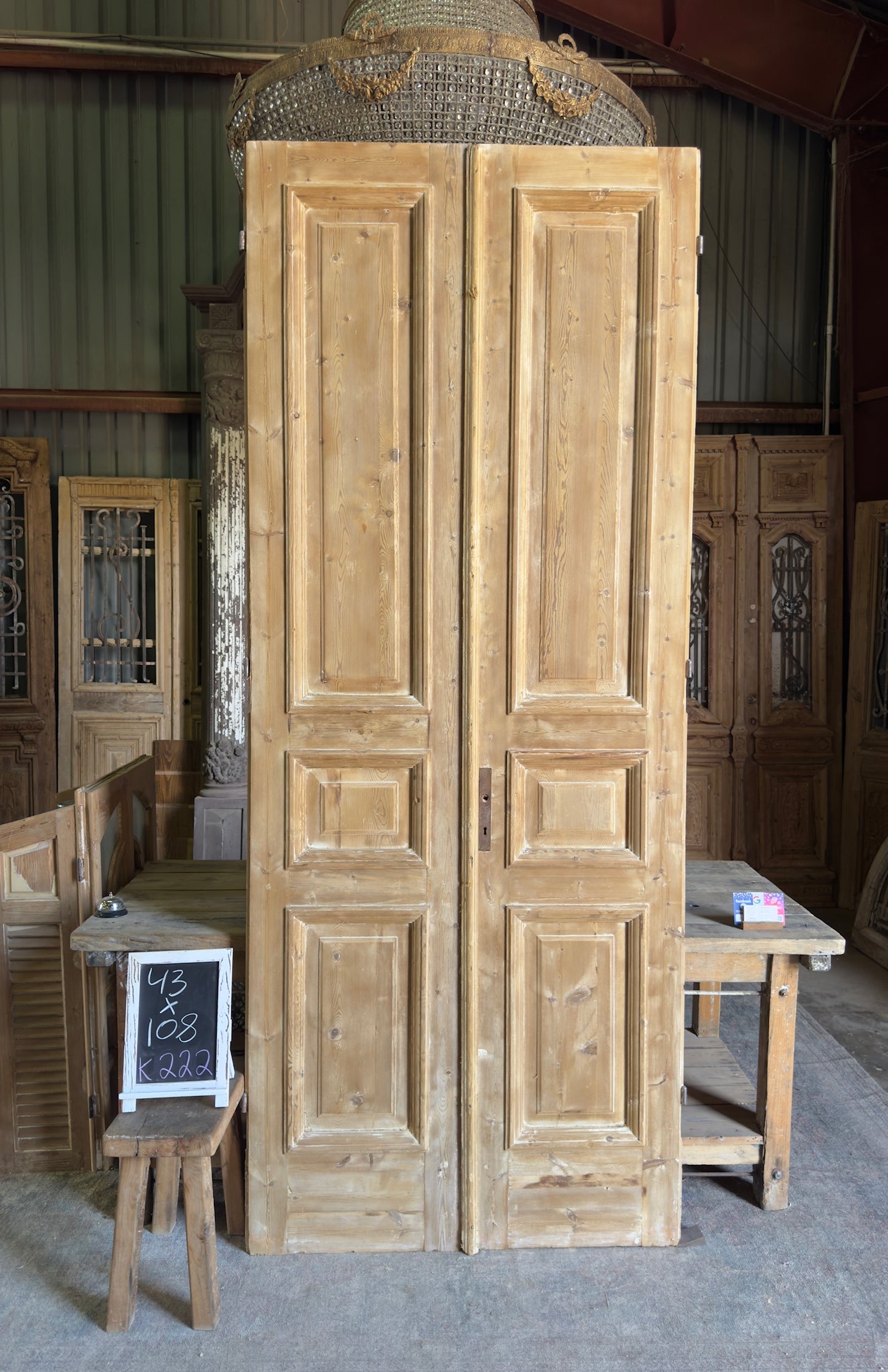 3 Panel Antique Solid French Doors With Raised Molding - 43x108 K222