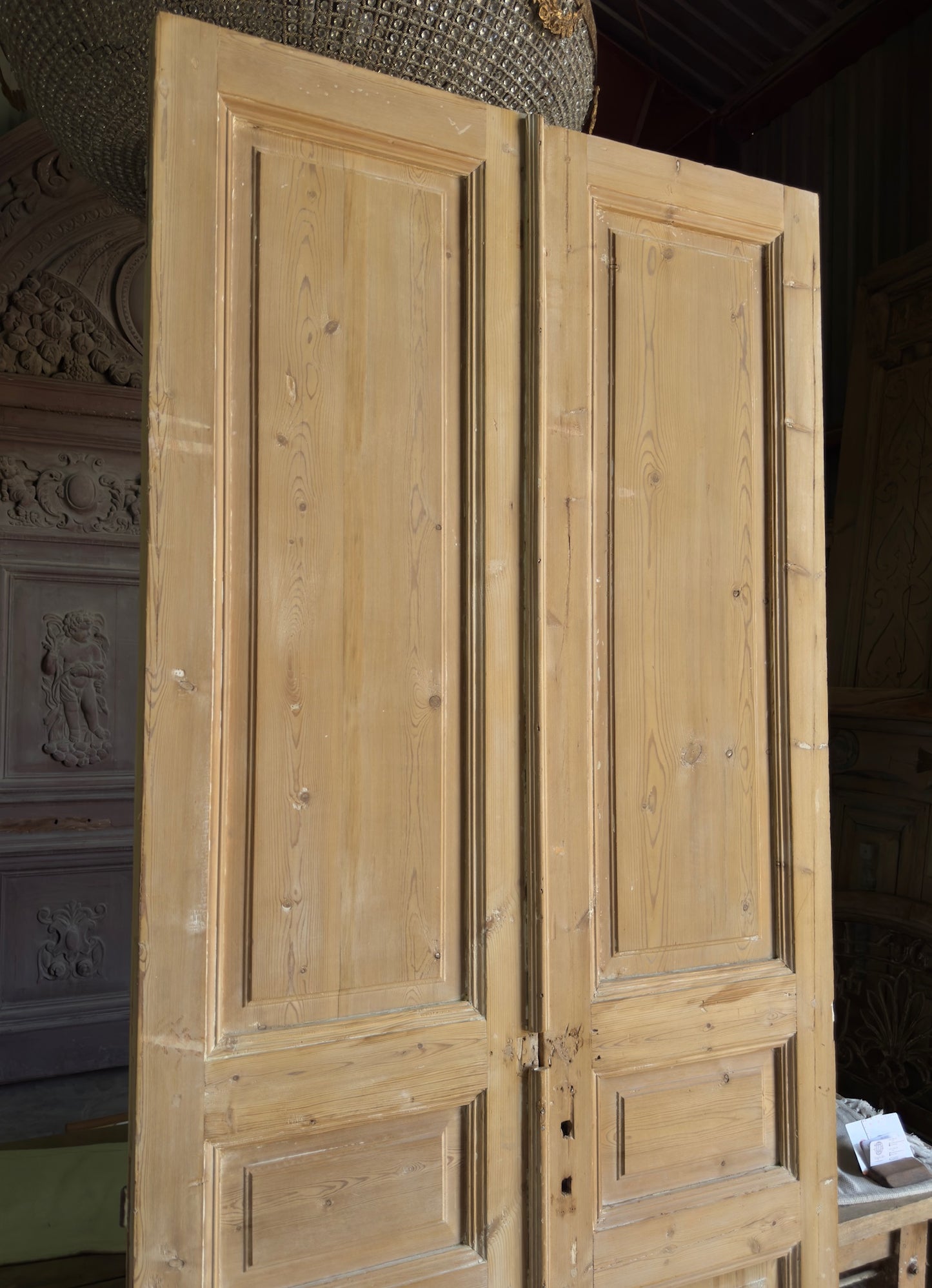 3 Panel Antique Solid French Doors - 43.5x100.25 J347