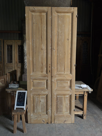3 Panel Antique Solid French Doors - 41.75x100 J376