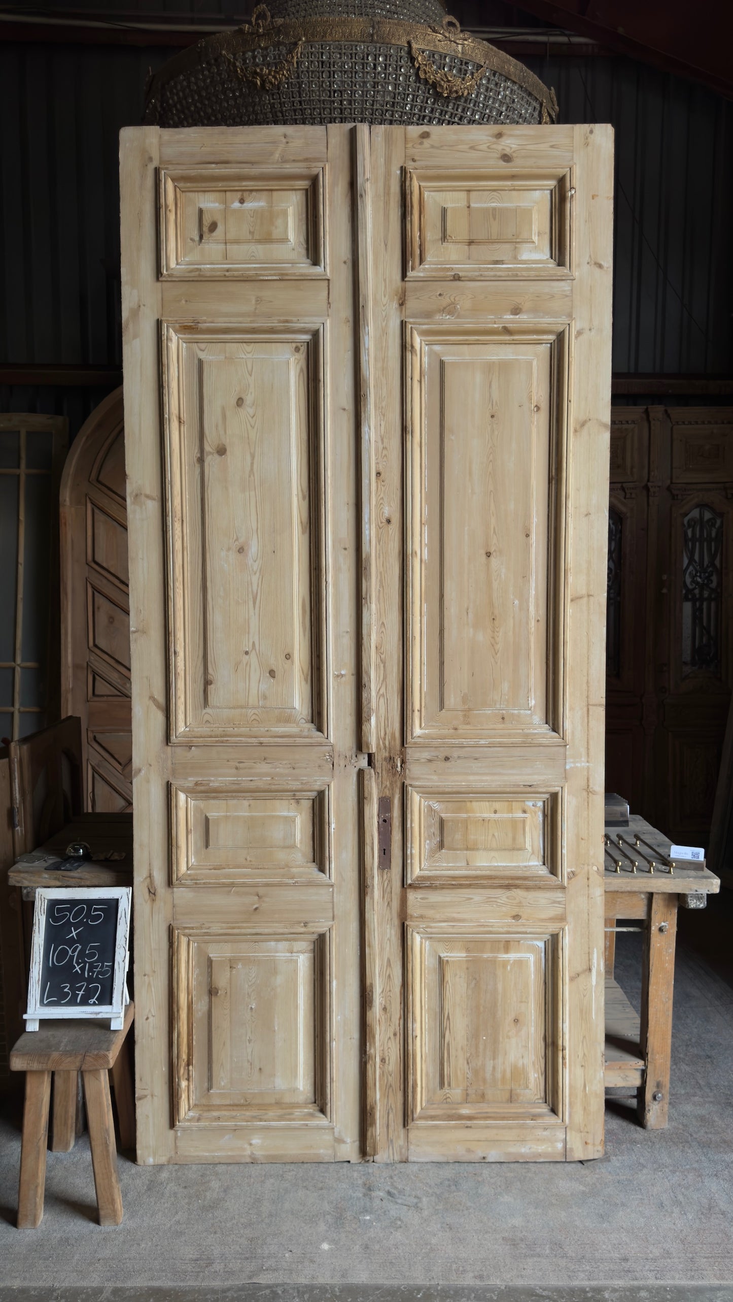 Grand Raised Molding Antique Solid French Doors - 50.5x109.5 - L372