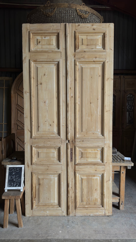 Grand Raised Molding Antique Solid French Doors - 50.5x109.5 - L372
