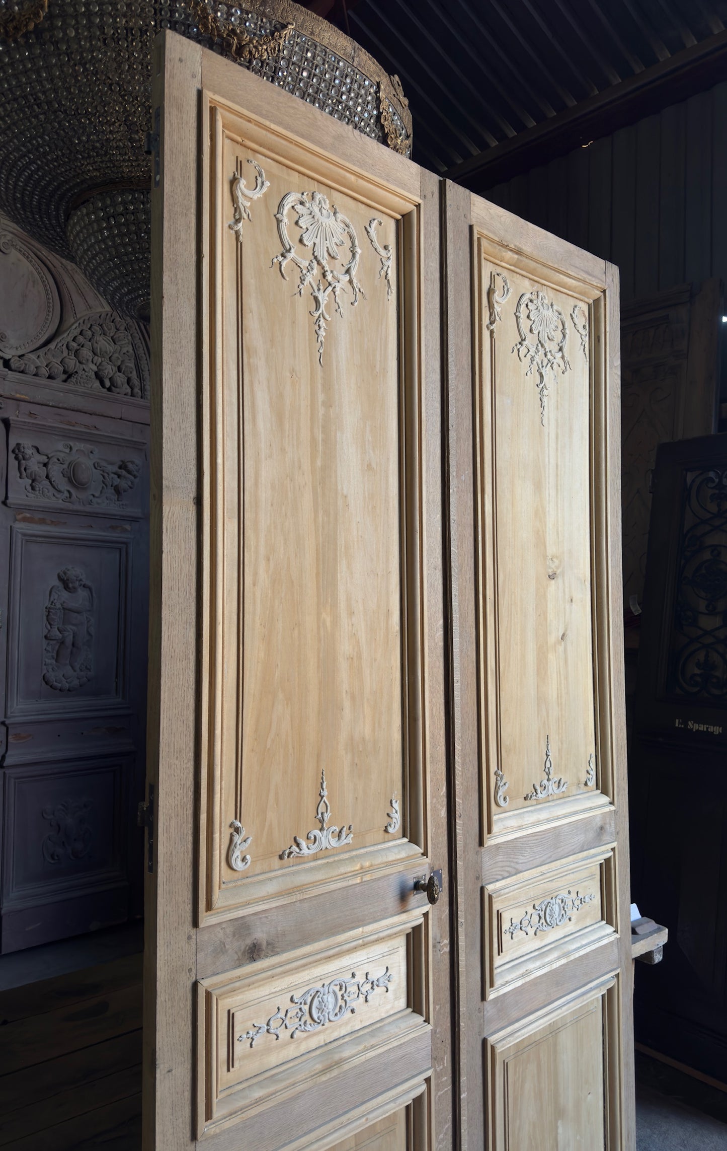 French Chateau Ornate Antique Double Doors - 55.5x106 - L268