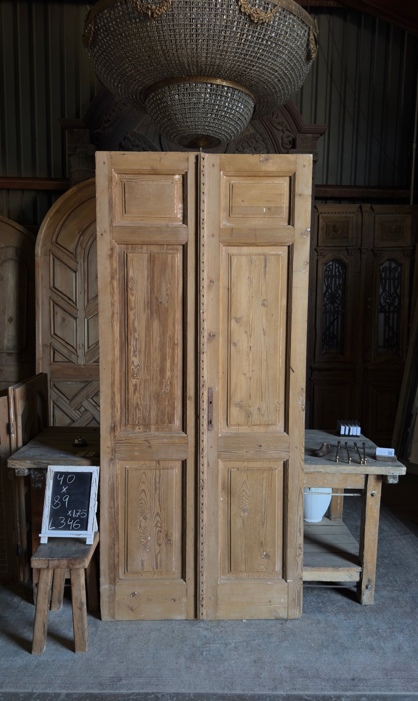 3 Panel Antique Solid French Doors - 40x89 - L346