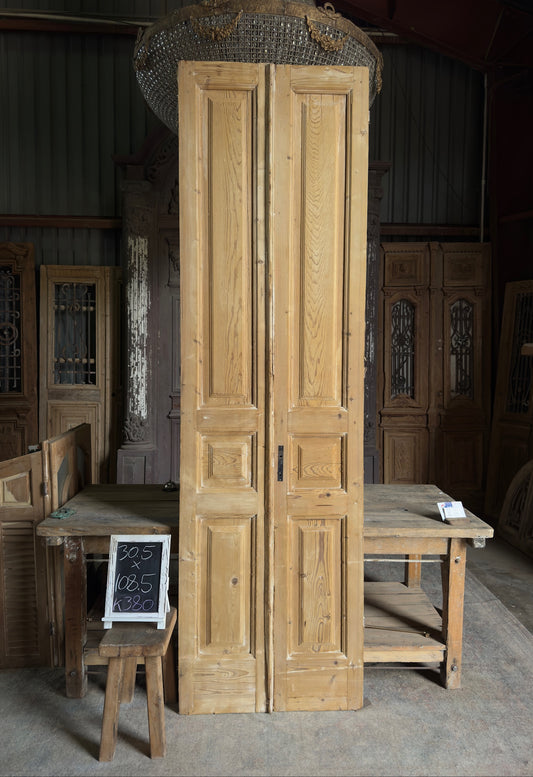 3 Panel Antique Solid French Doors - 30.5x108.5 K380