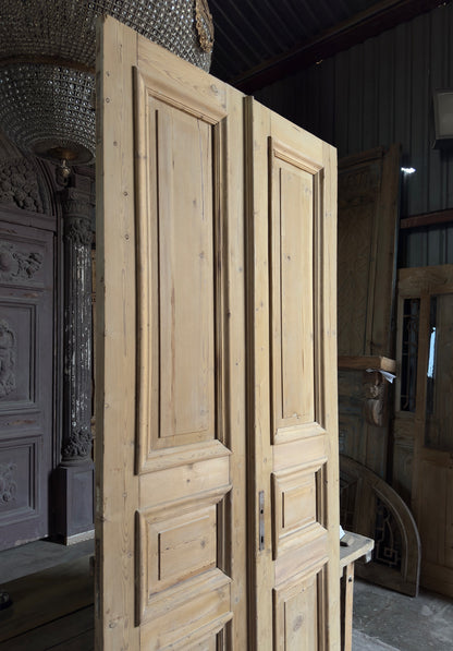 Raised Molding 3 Panel Antique Solid French Doors - 43.5x100 K374