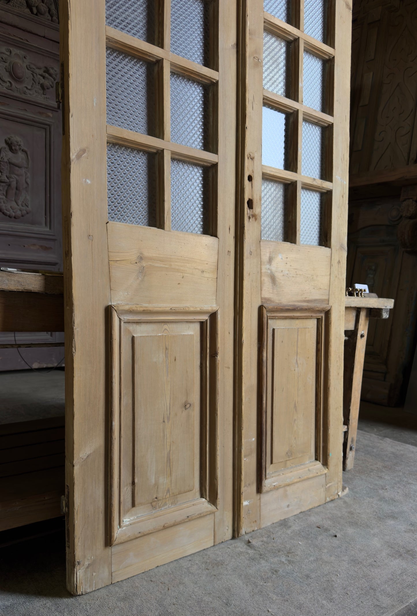 Antique Obscured Glass 12 Lite French Doors - 43.5x96.25 - L558