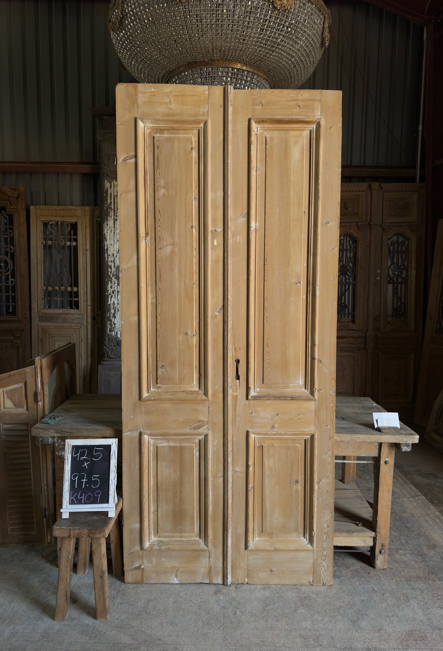 Raised Molding 2 Panel Antique Solid French Doors - 42.5x97.5 K409