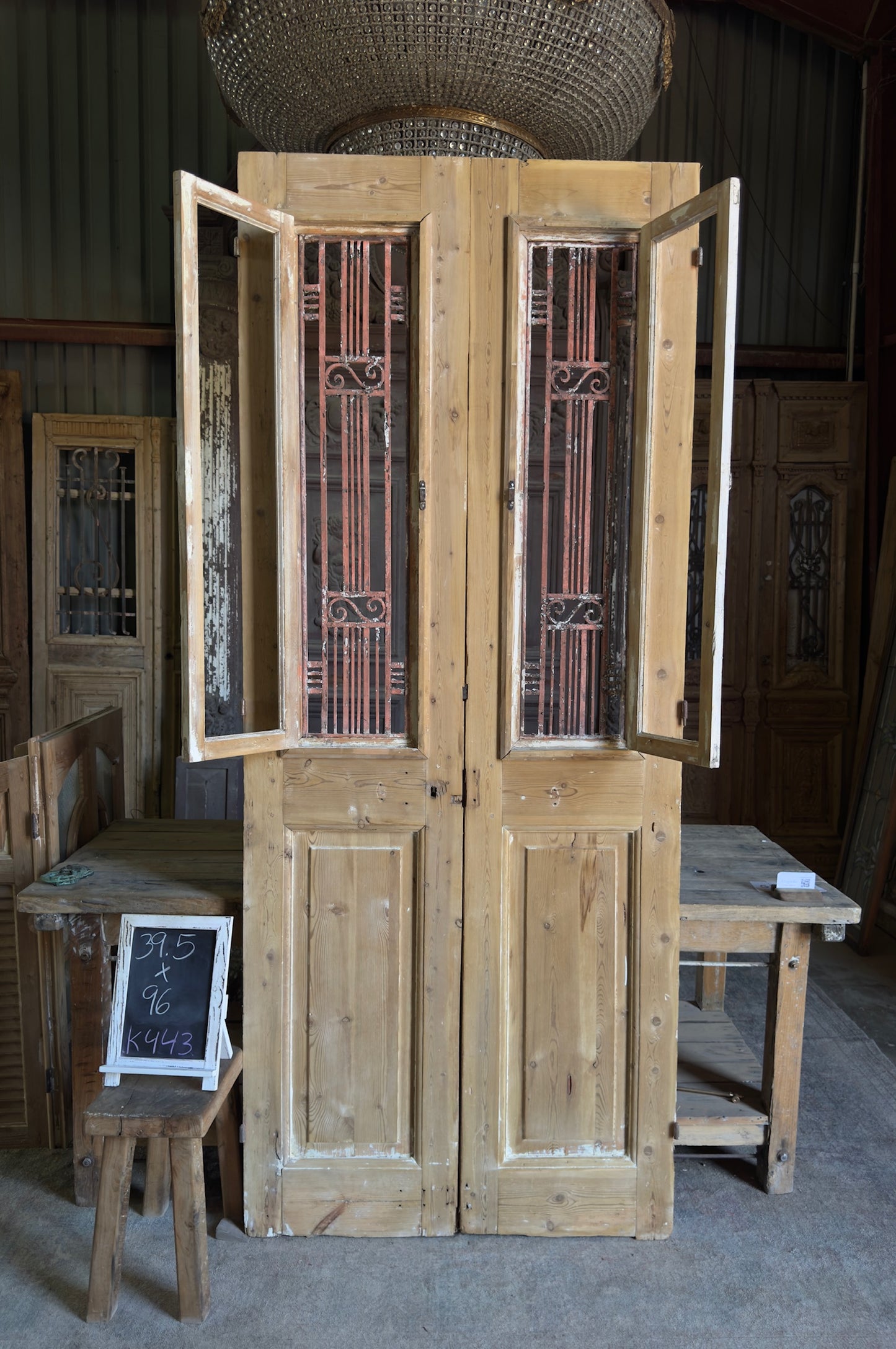 Mediterranean Antique Iron French Doors - 39.5x96 K443