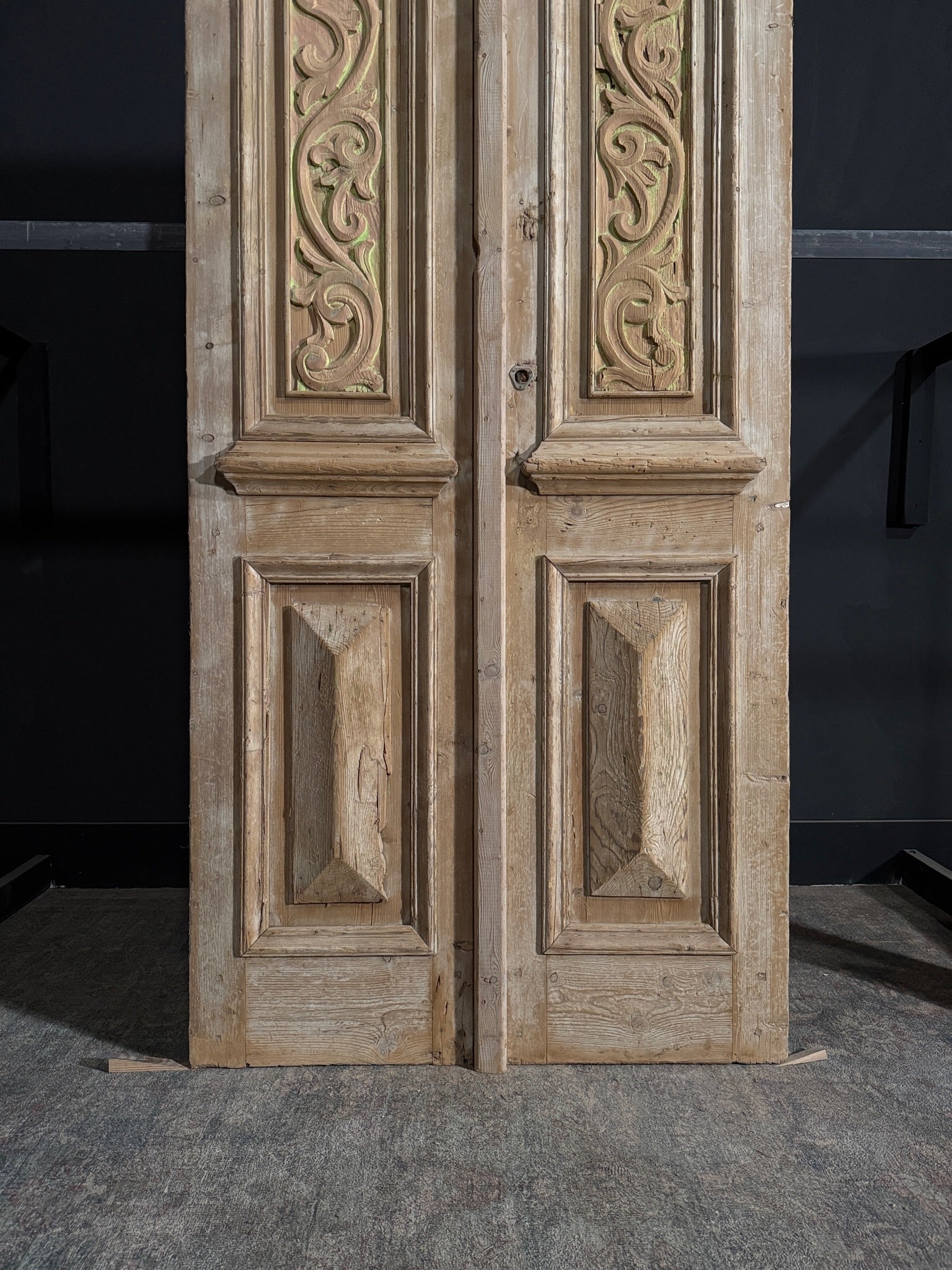 Antique Carved 3 Panel Double Doors - 42.75x98 - N111