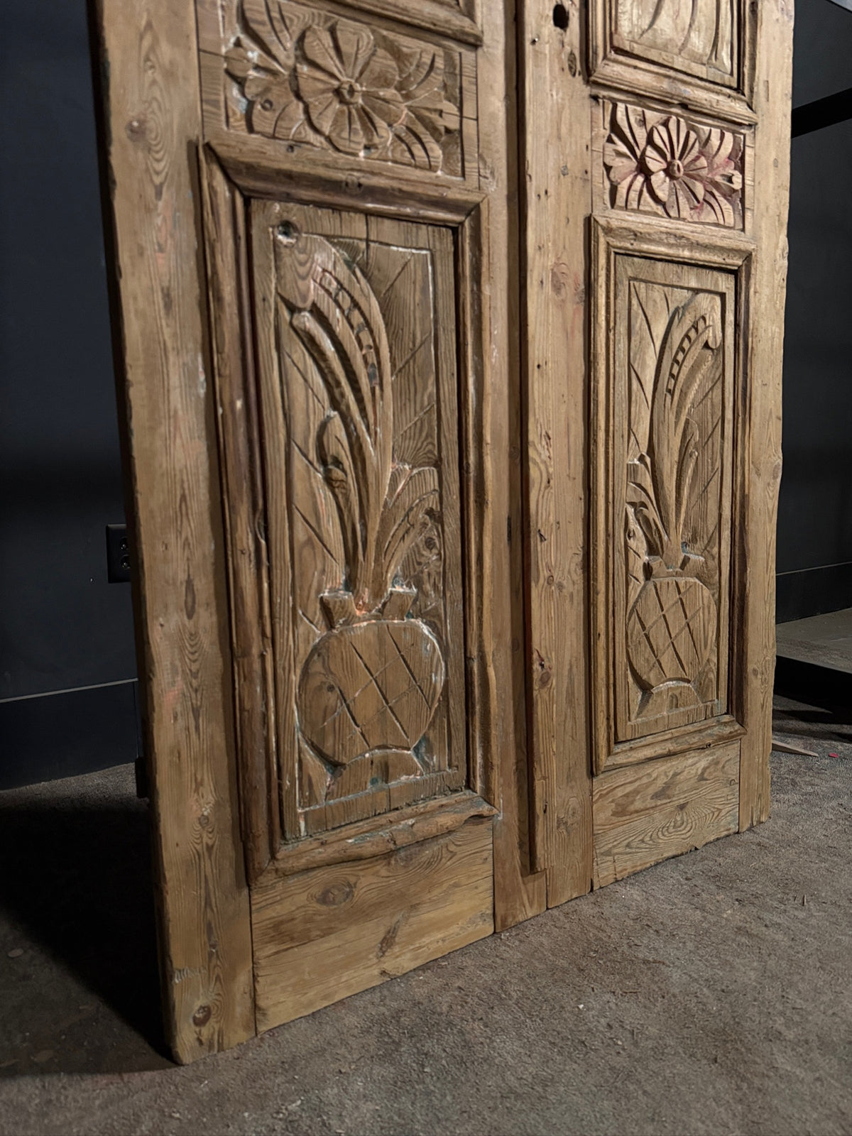 Antique Carved Solid Paneled Double Doors - 42.5x91.5 - N749