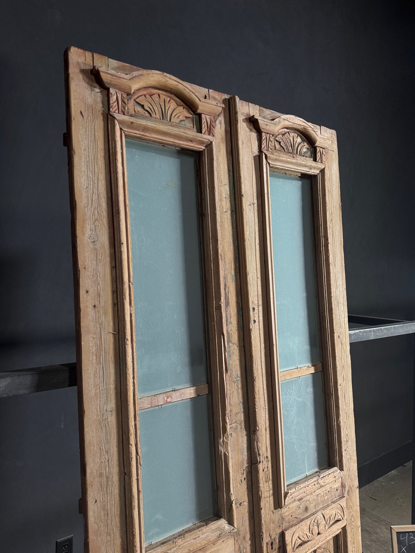 Antique Carved 2 Lite French Doors - 43x93 - N613