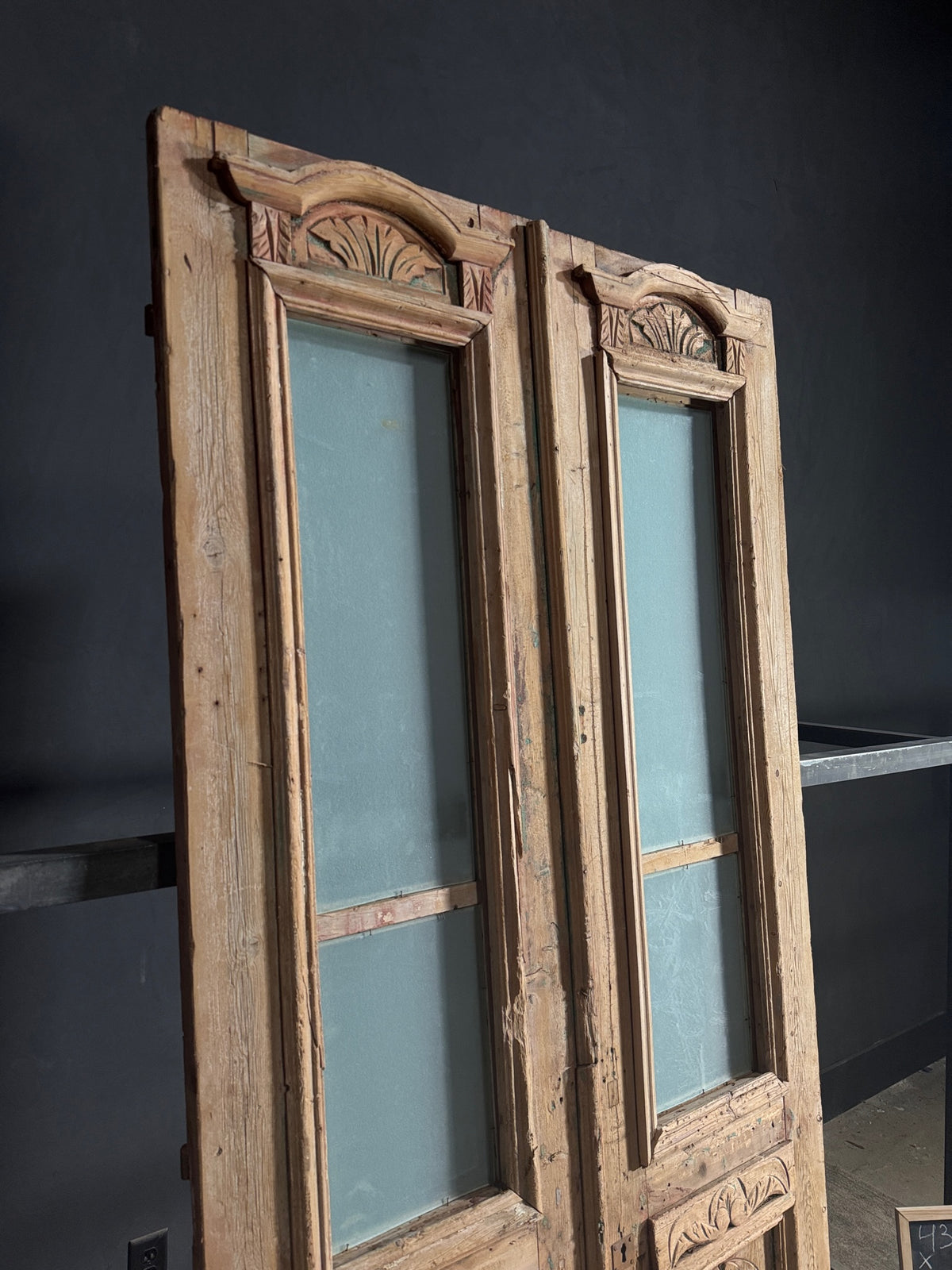 Antique Carved 2 Lite French Doors - 43x93 - N613