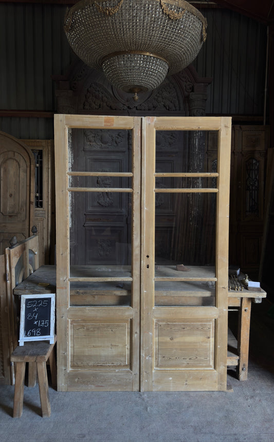 Antique Glass 3 Lite French Doors - 52.25x84 - L698