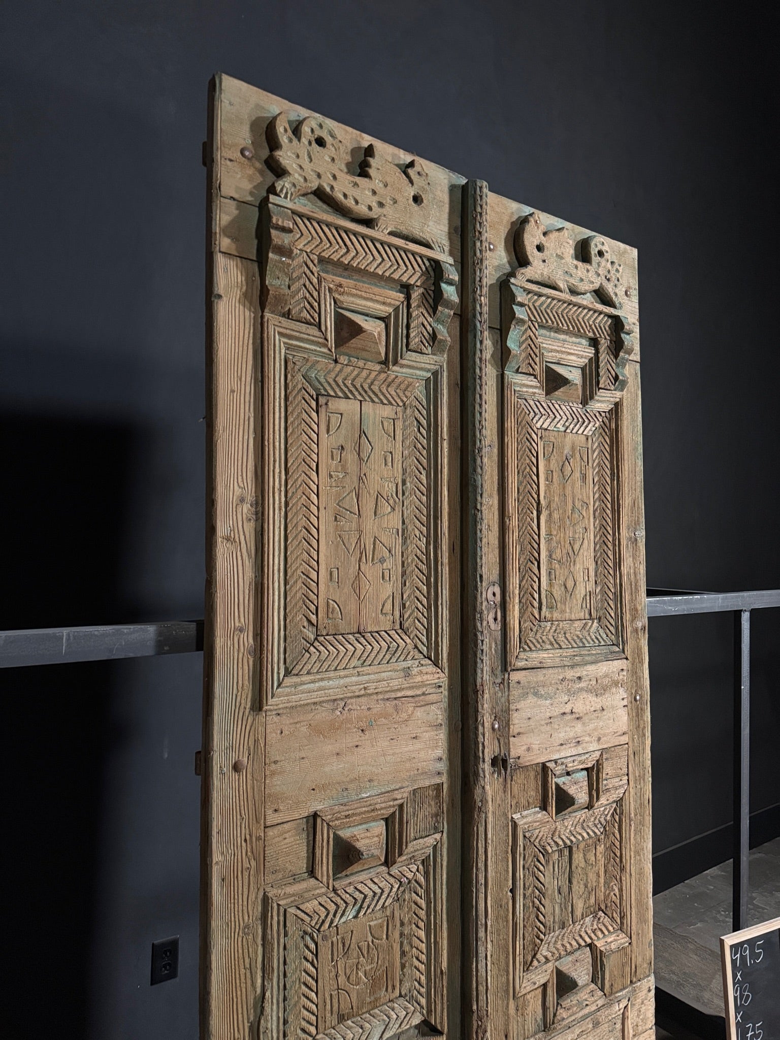 Antique Carved 4 Panel Double Doors - 49.5x98 - N116