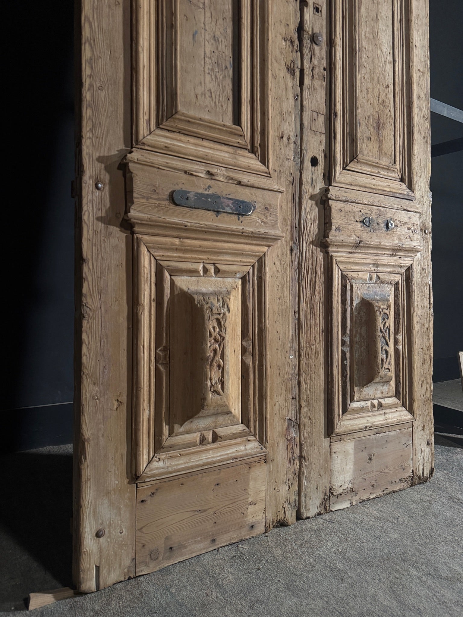 Antique Carved 3 Panel Double Doors - 51.5x104.5 - N544