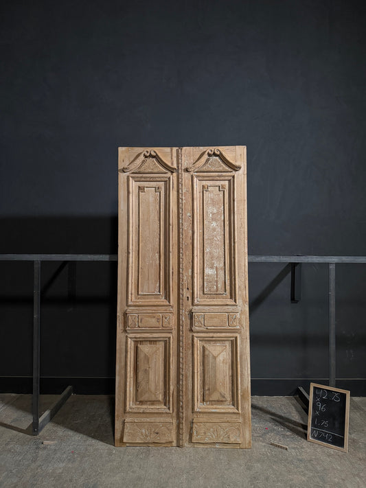 Antique Architectural Carved Raised Panel Double Doors - 42.75x96 - N742