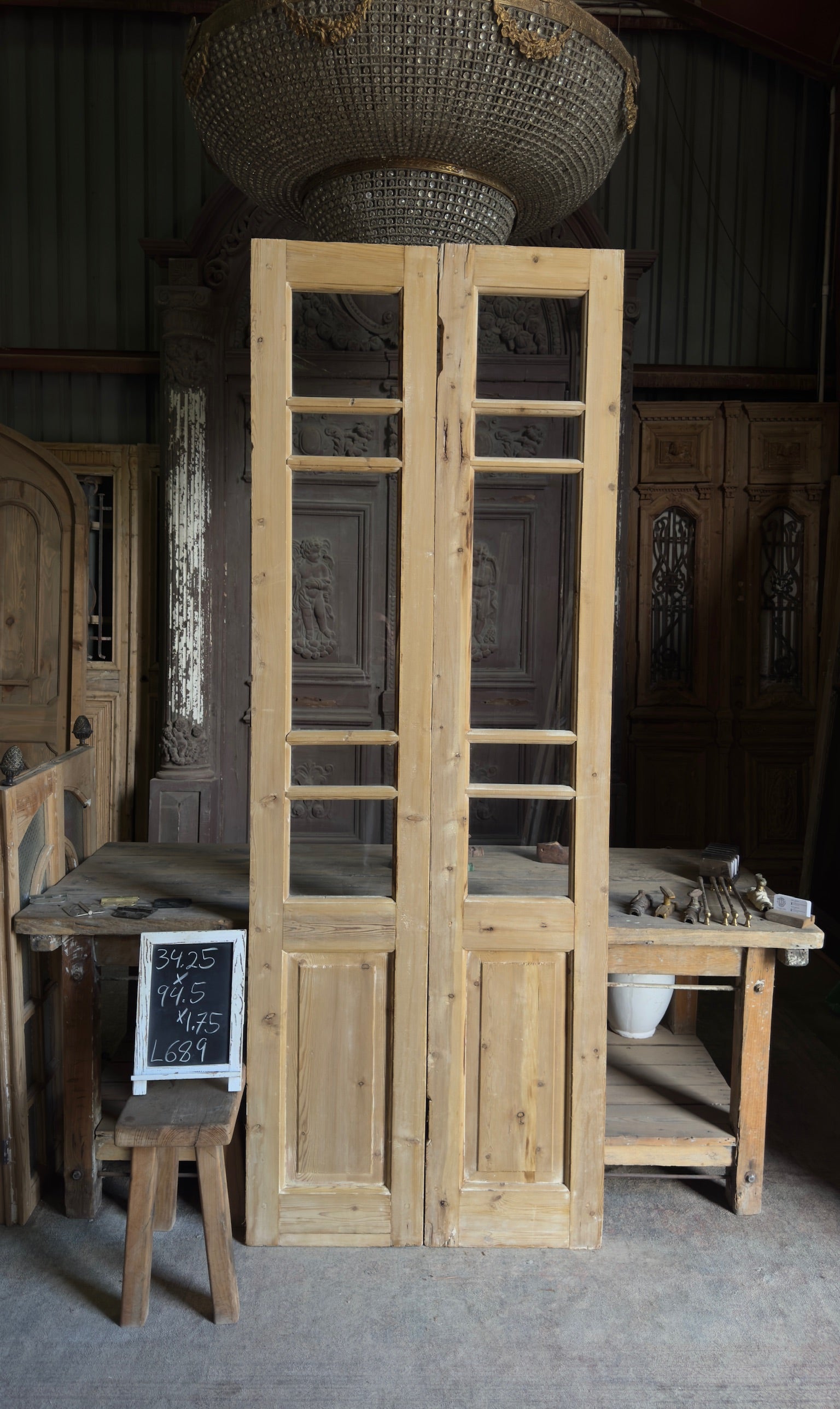 Antique Glass 4 Lite French Doors - 34.25x94.5 - L689