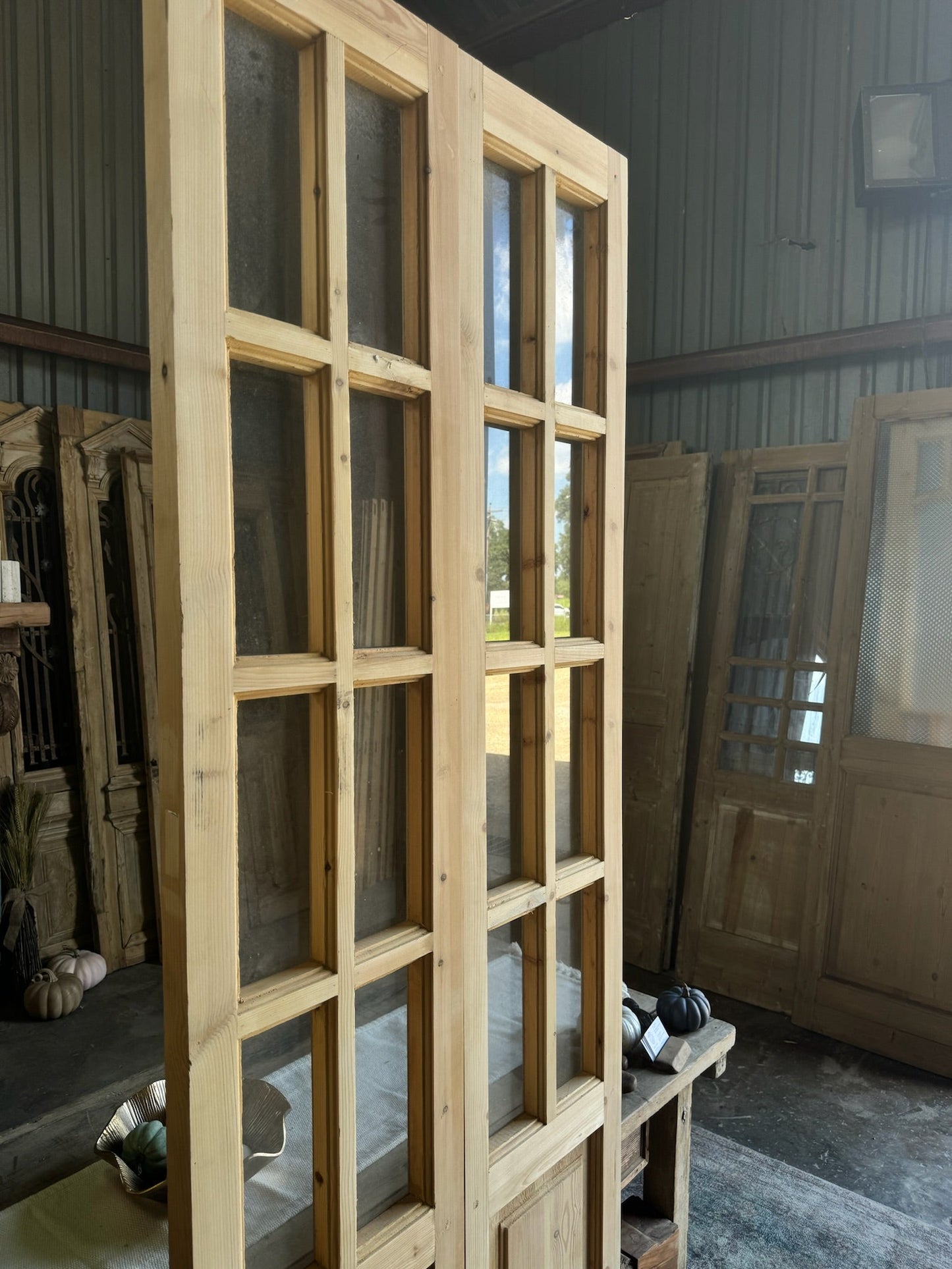 8 Lite Reclaimed Glass French Doors - 32.25x96 C69 - Magnolia Antique Door Co.