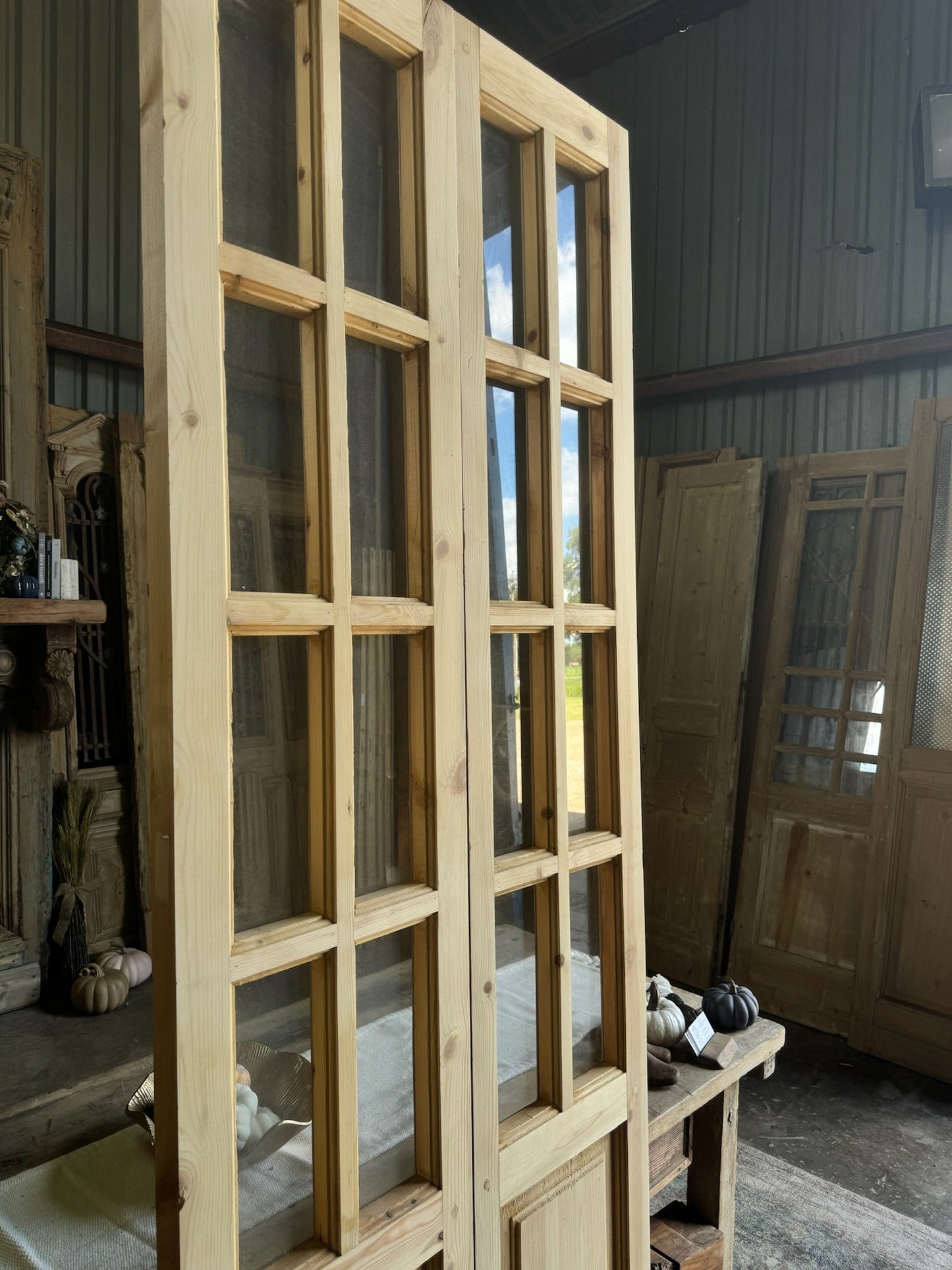 8 Lite Reclaimed Glass French Doors - 32.25x96 C70 - Magnolia Antique Door Co.