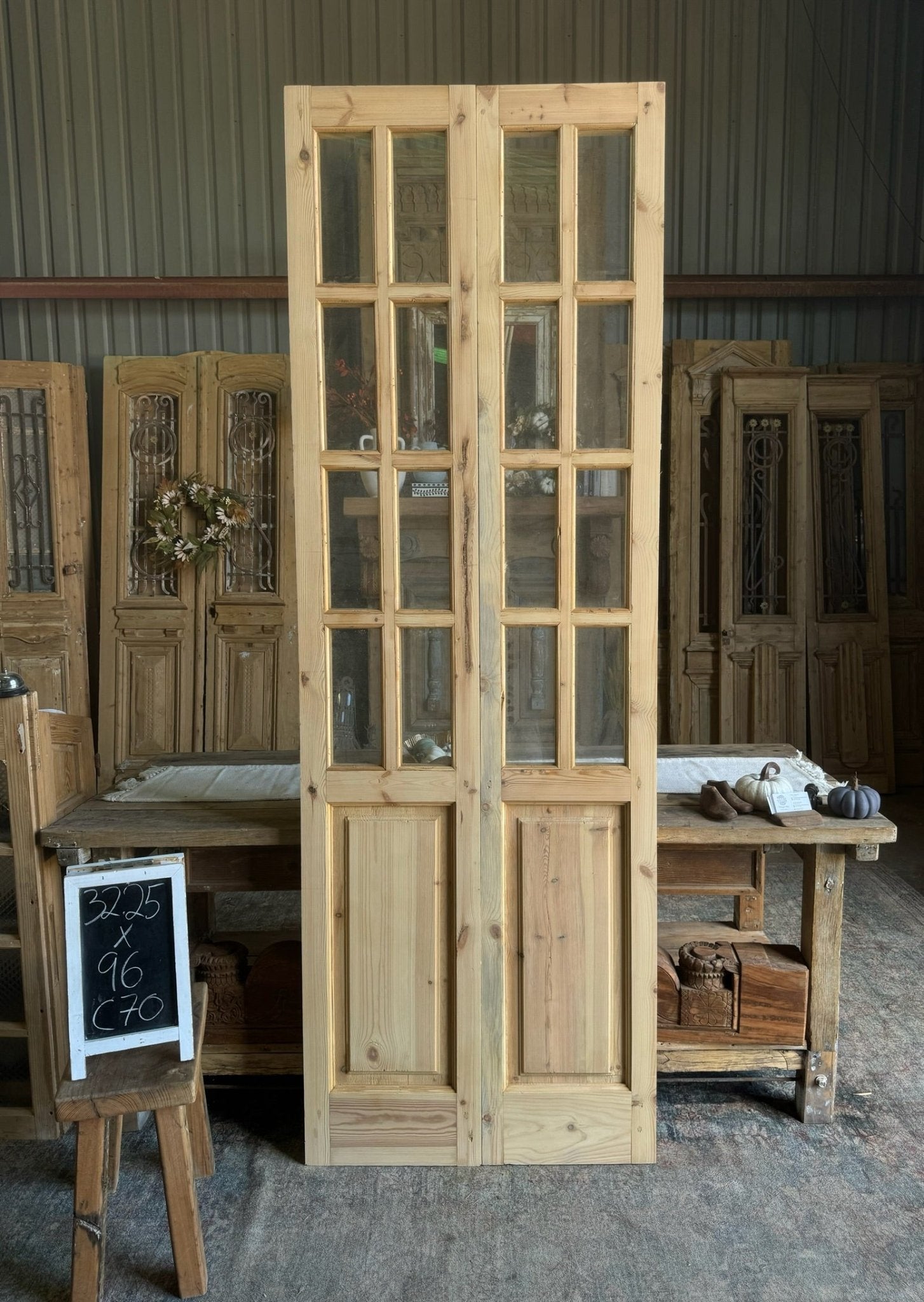 8 Lite Reclaimed Glass French Doors - 32.25x96 C70 - Magnolia Antique Door Co.