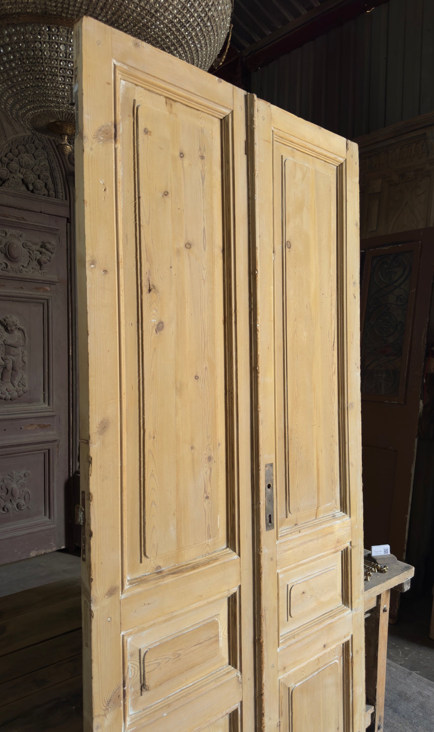 3 Panel Antique Solid French Doors - 42.25x96 - L399