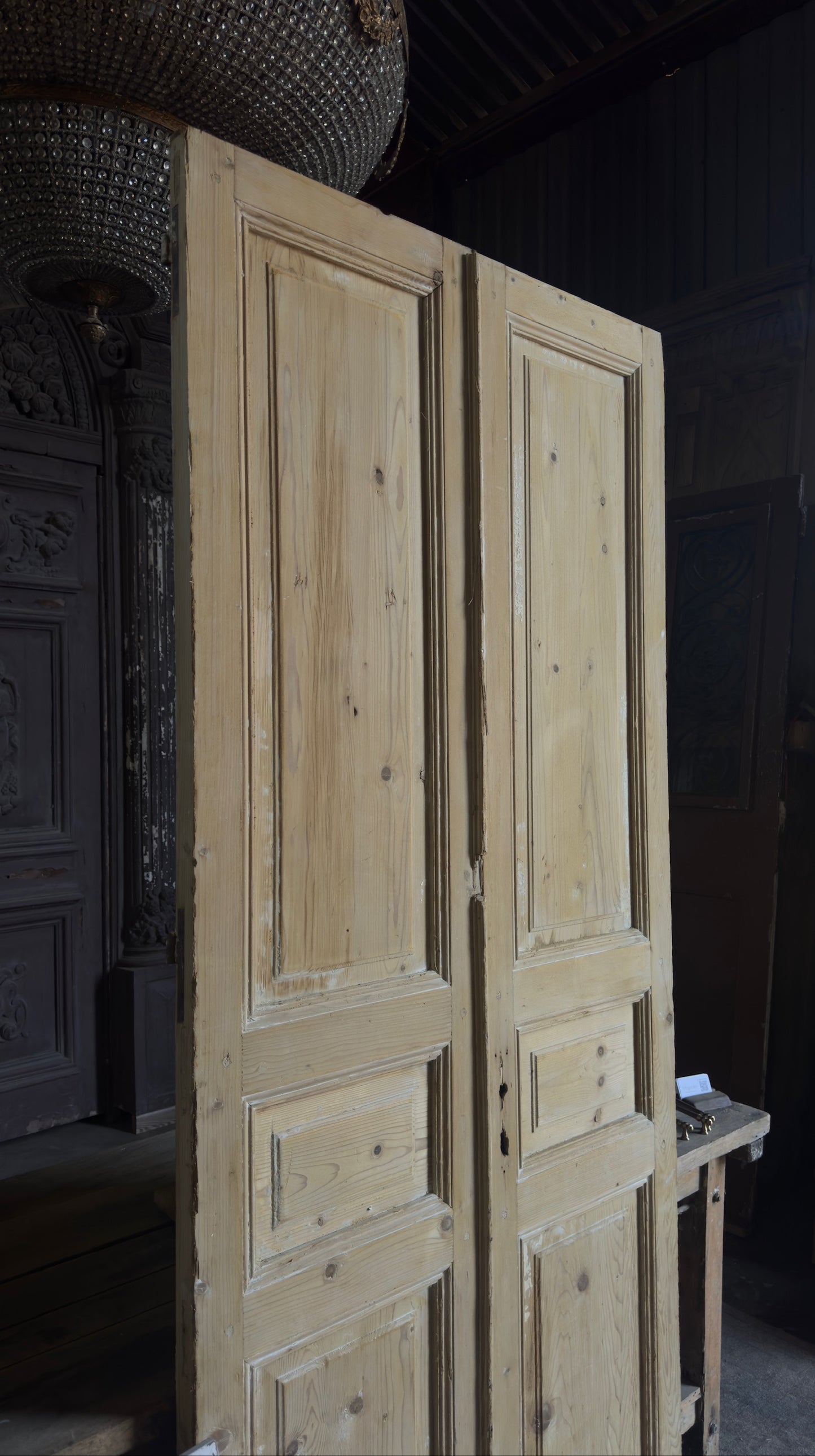 3 Panel Antique Solid French Doors - 39.5x93.5 - L327