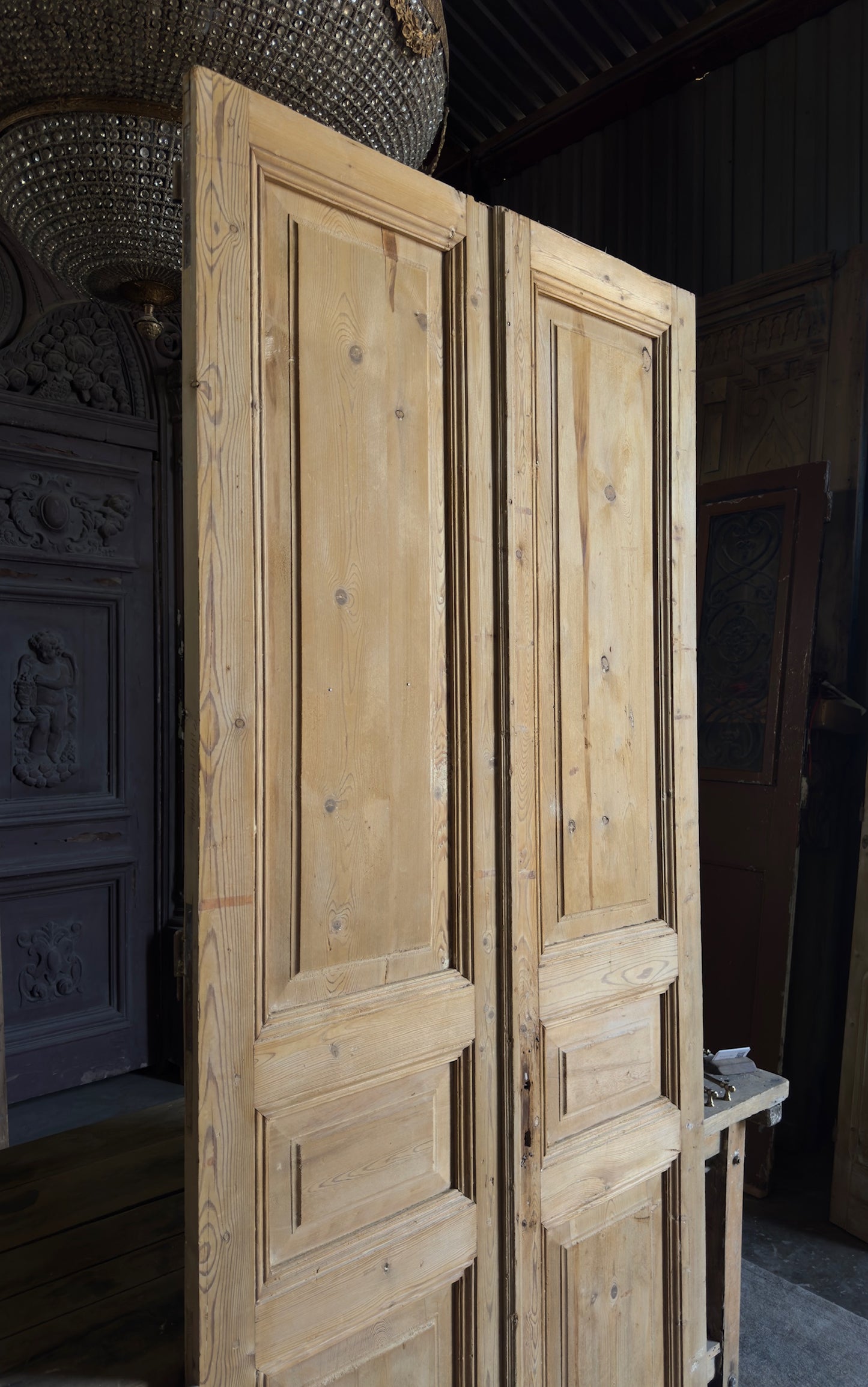 3 Panel Antique Solid French Doors - 43x97 - L354