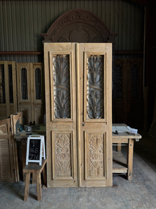 Carved Antique Iron French Doors - 40x86.5 J16