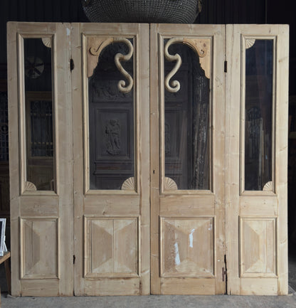 Carved Scene Antique Bi-Fold Glass Doors - 108.5x105.5 K238