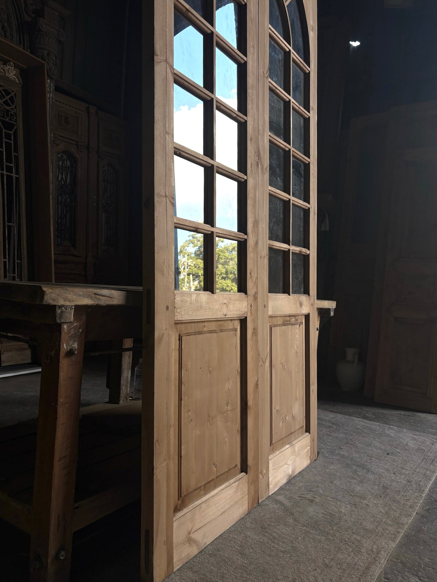 (Elise) Handcrafted Arched Glass French Doors - 48x96 L48