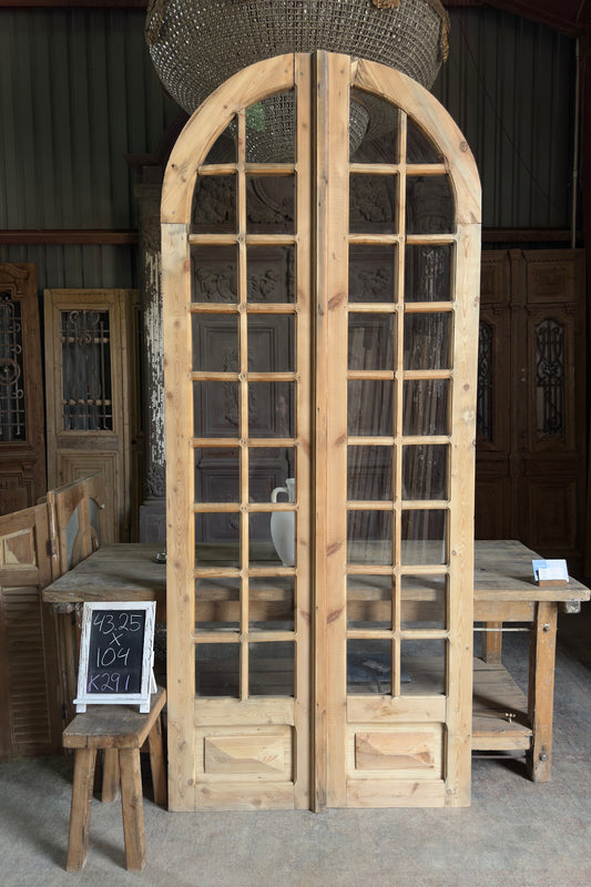 Tall Arched Antique French Glass Doors - 43.25x104 K291