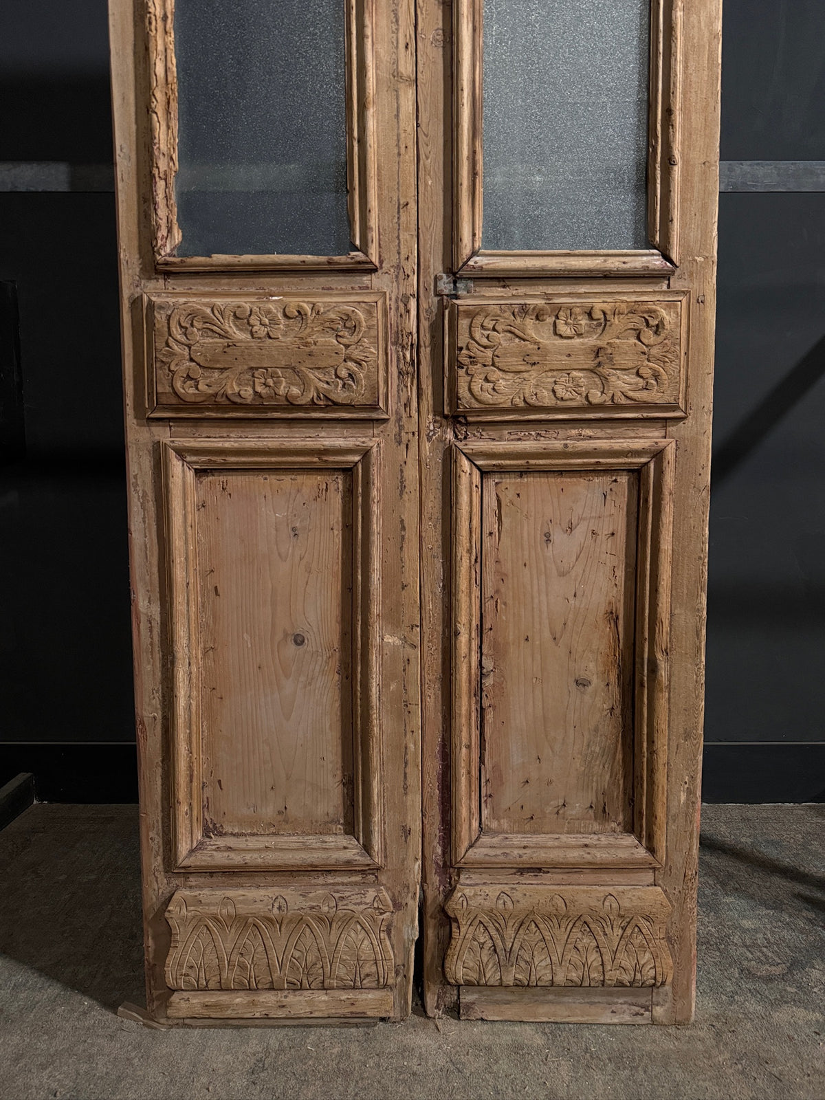 Antique Carved 1 Lite French Doors - 39.25x100.5 - N700
