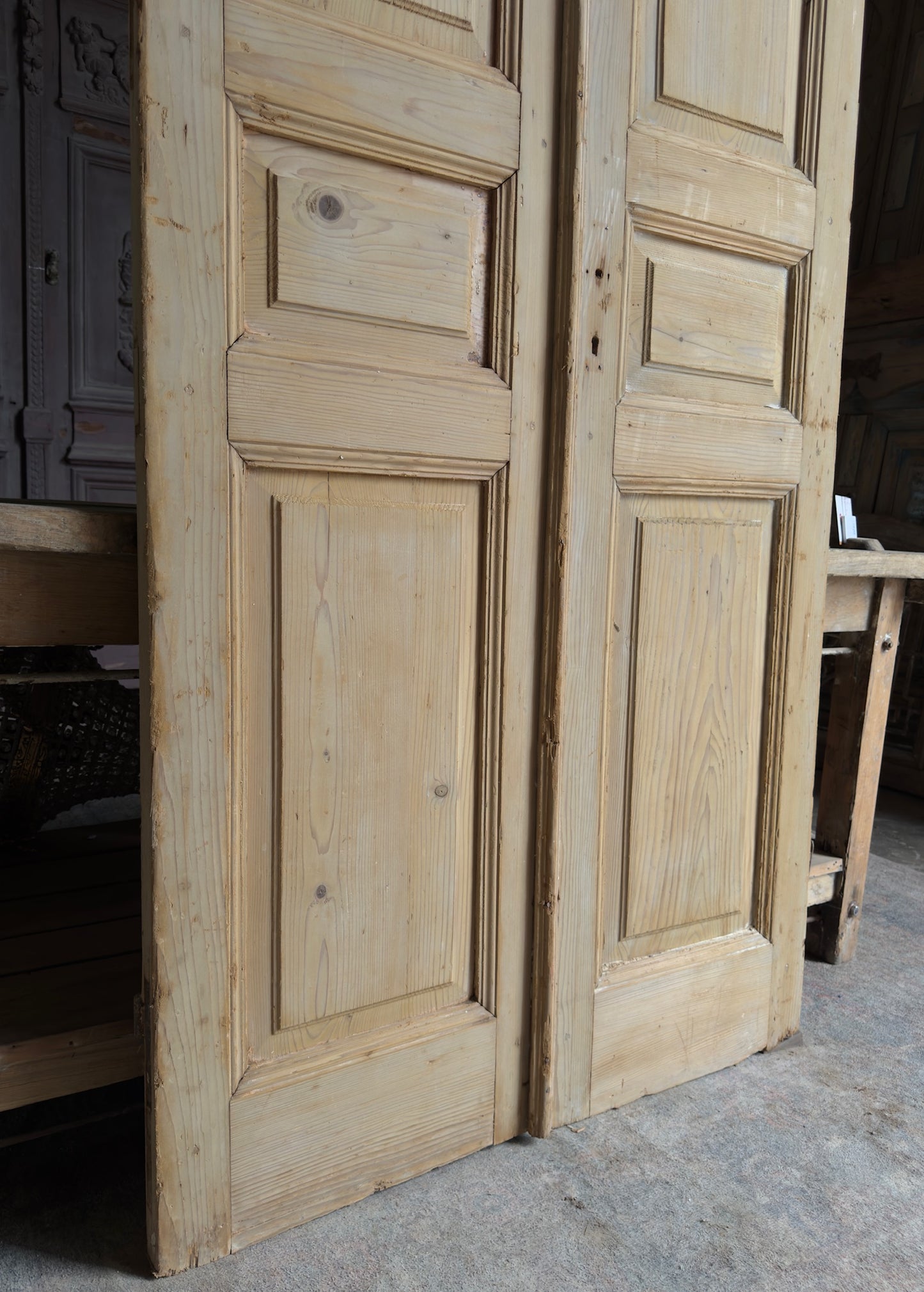 3 Panel Antique Solid French Doors - 40x97 K65