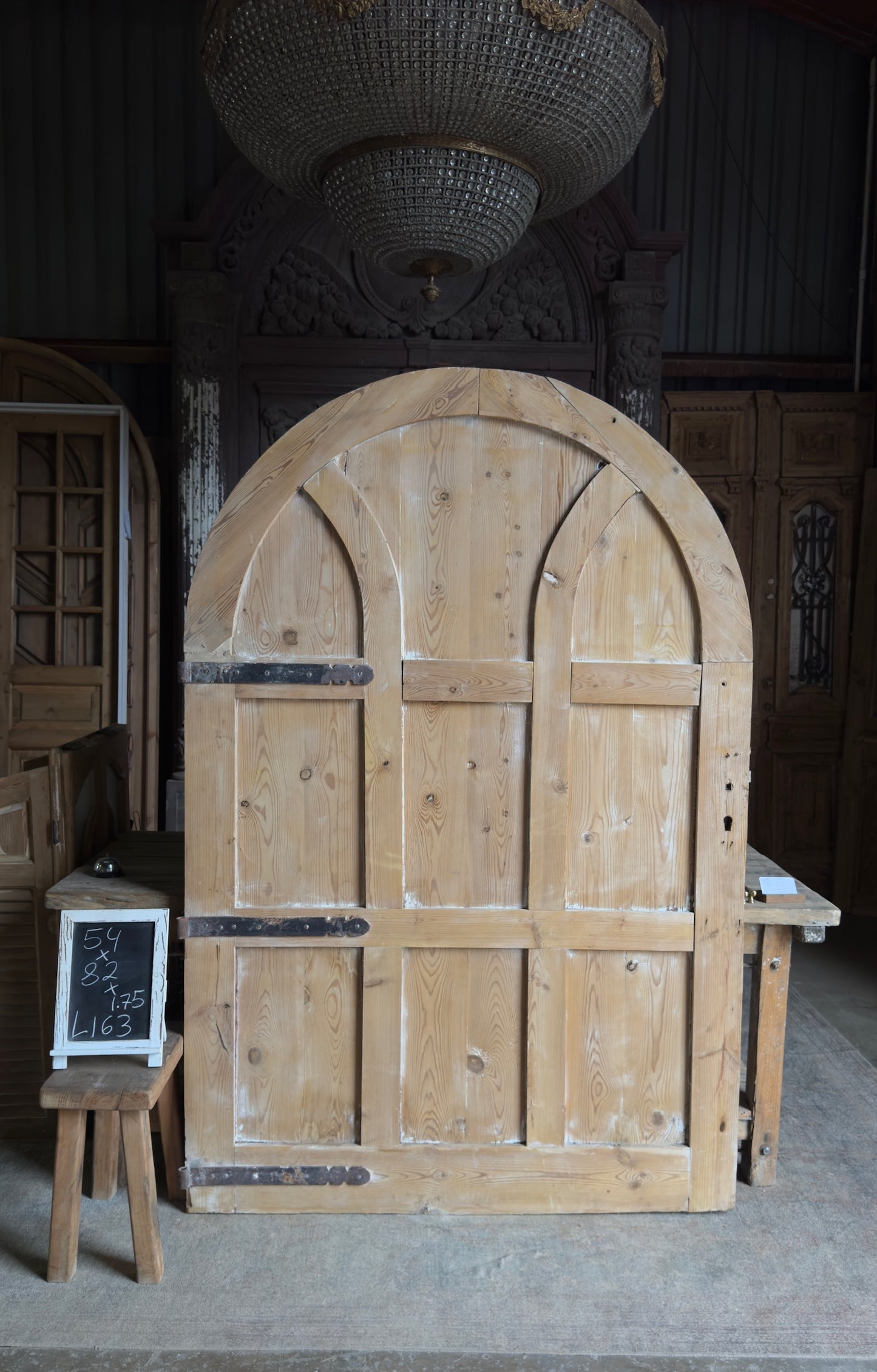 Wide 6 Panel Antique Solid Single Arched Door - 54x82 - L163