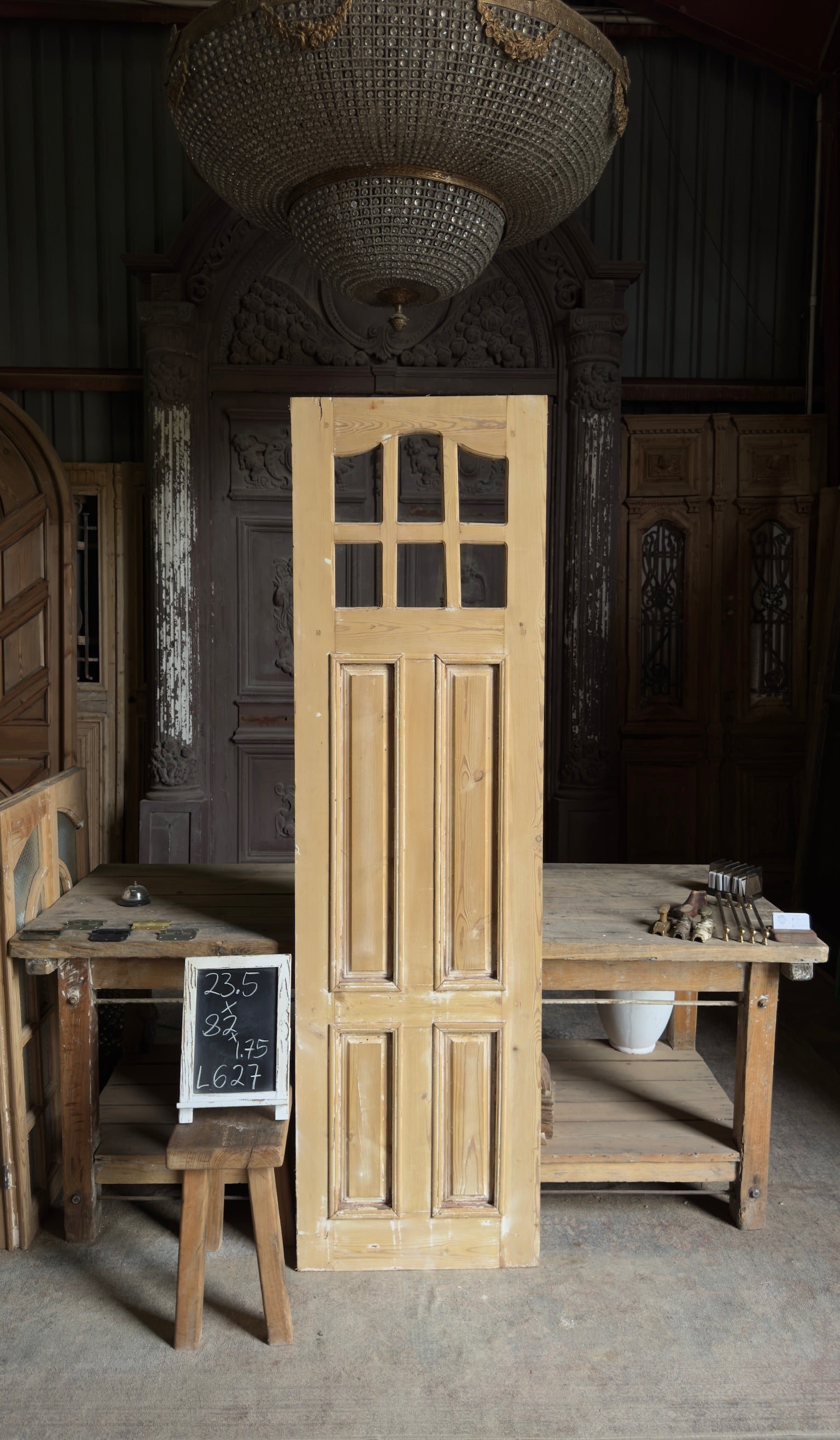 Antique Glass 6 Lite Arched Door - 83x23.5 - L627