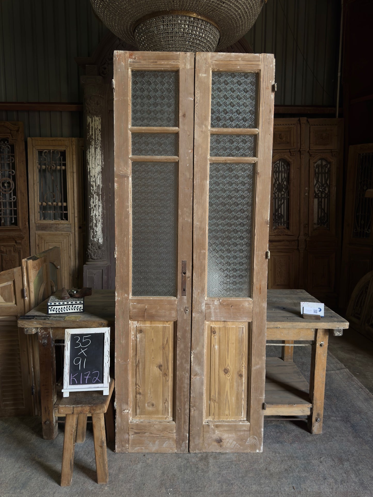 3 Lite Antique French Glass Doors - 35x91 K172